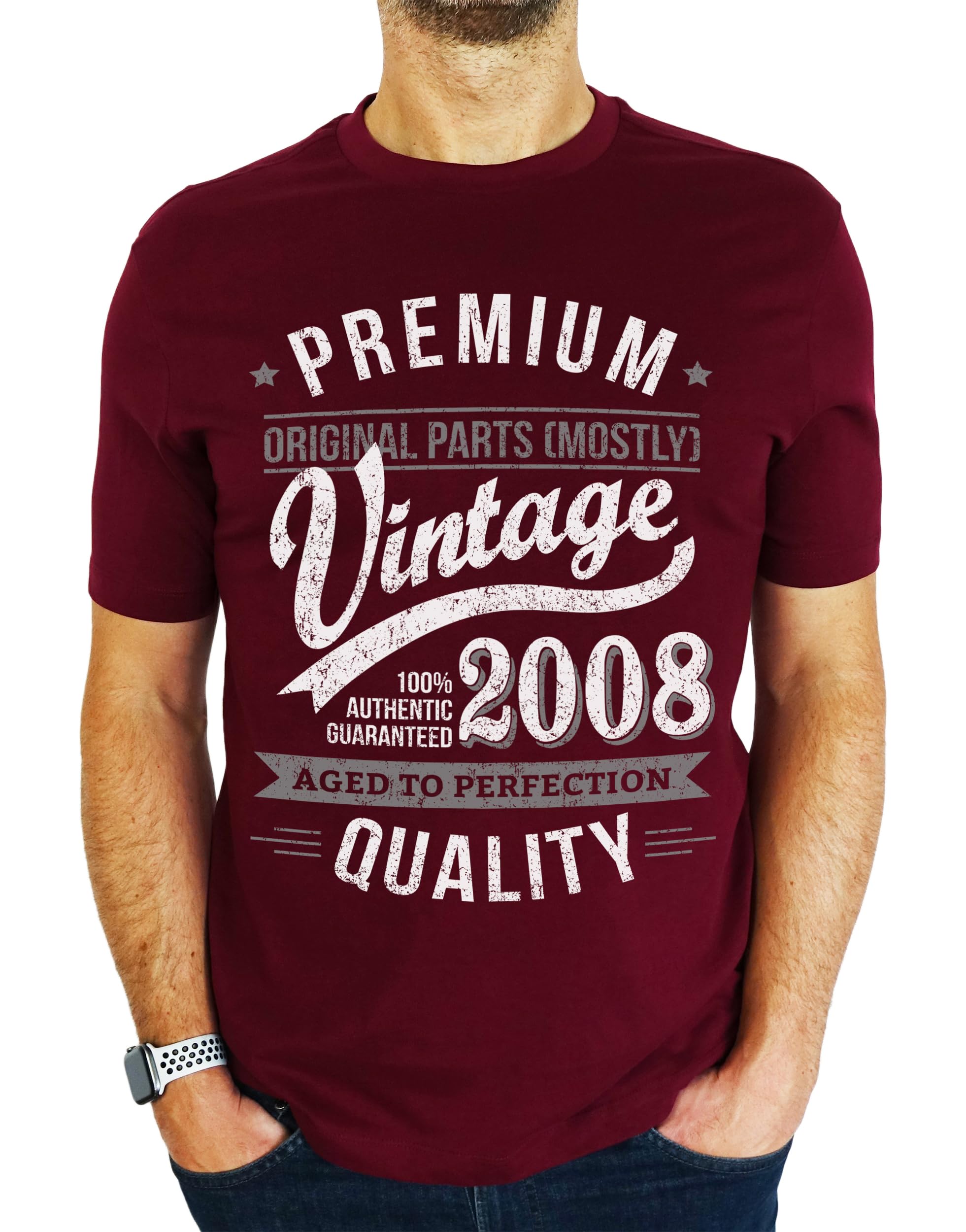 2008 Premium Vintage Year - Aged to Perfection - 18th Birthday Gift | Present Mens T-Shirt Burgundy L