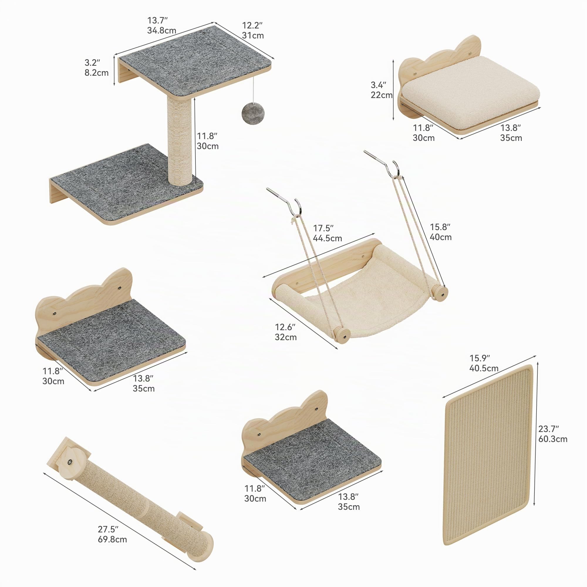 YITAHOME Ensemble Mural d'escalade pour Chat, Meubles en Bois Robuste, 7 étagères avec escaliers, griffoirs et griffoirs pour Que Les Chats dorment, Jouent et se reposent