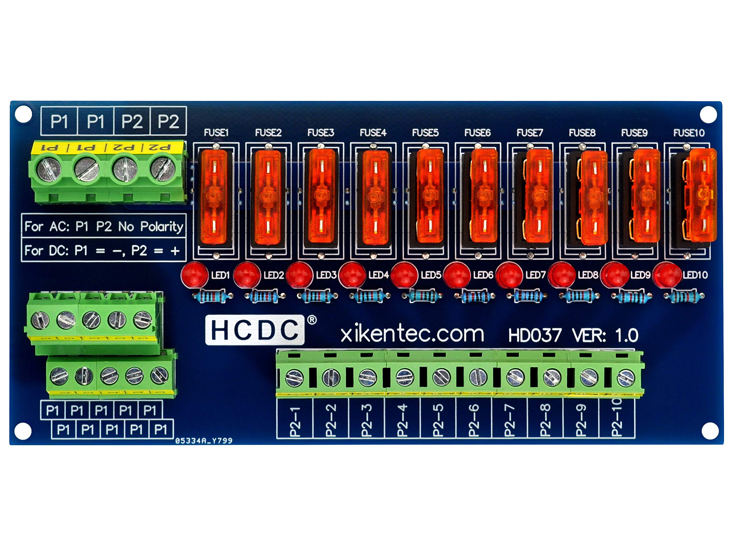 Screw Mount 10 Position Power Distribution Fuse Module Board, for 5 to 32V