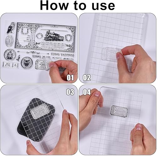 Miniatura 89 de GLOBLELAND Sellos transparentes de fondo de números vintage, sellos transparentes con estampado de palabras de flores, sellos transparentes