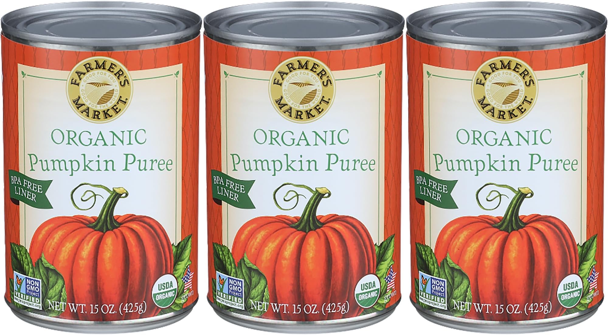 Farmer's Market Organic Pumpkin Puree - Pack Of 12, 15 Ounce Cans