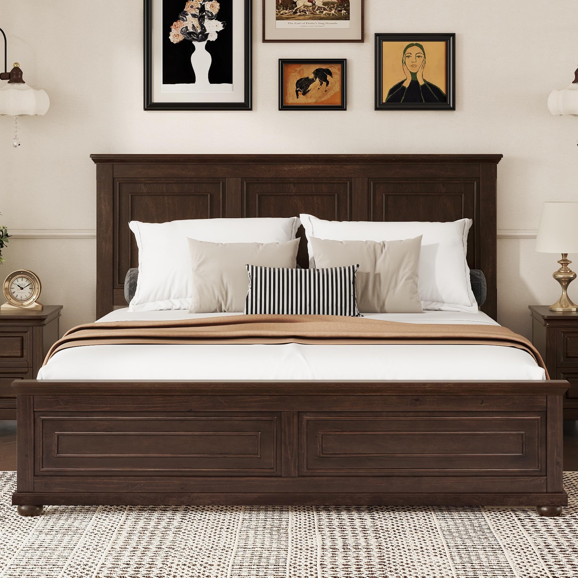 Mirightone King Size Platform Bed with Tall Headboard & Footboard