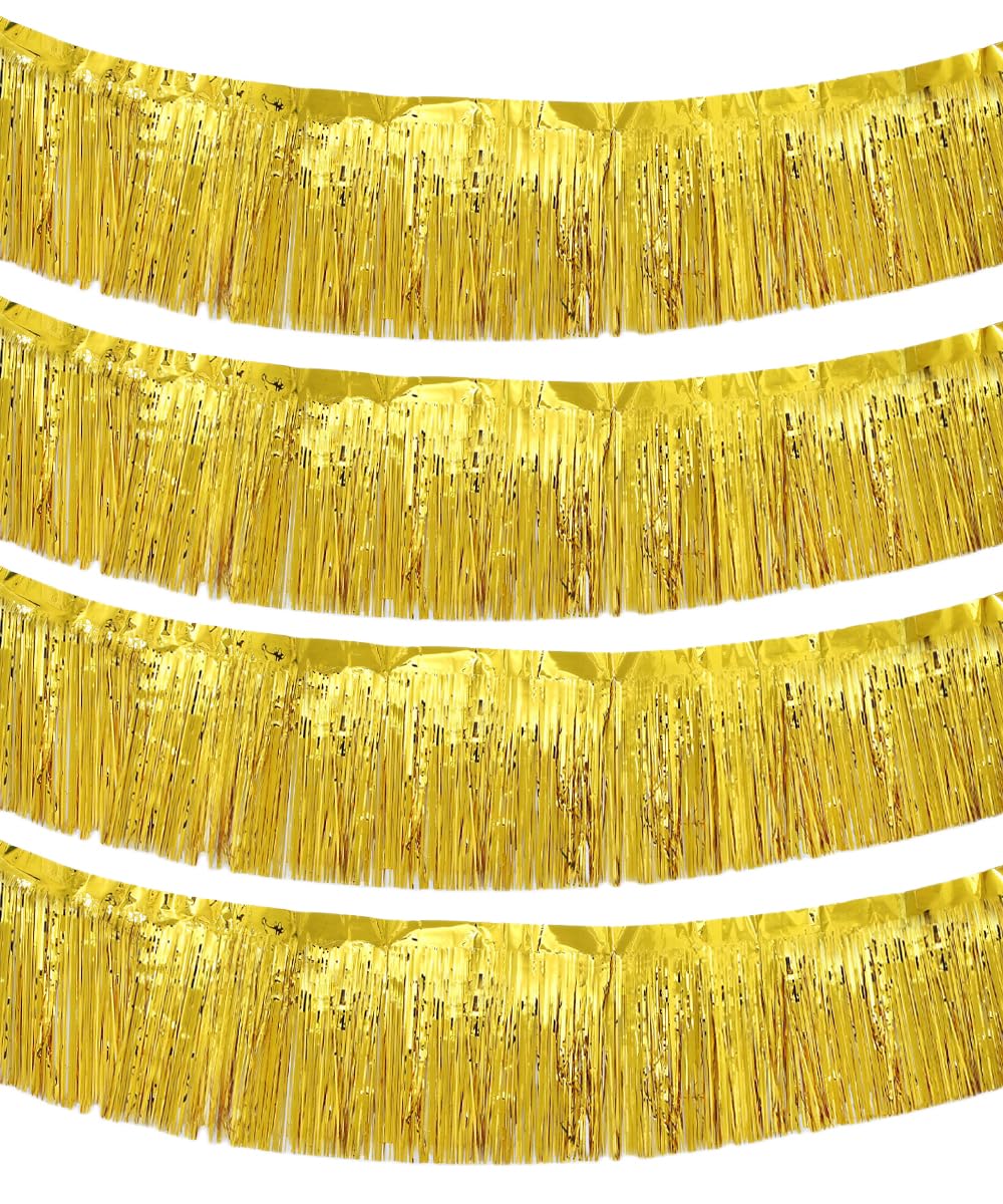 4 Packungen 3 m lange Folien-Fransen-Girlande, glänzend, metallisch, Lametta, Wandbehang, Banner für Auto, Parade, Schwimmer, Hochzeit, Geburtstag, Zeremonien, Babyparty, Gartendekoration, goldfarben