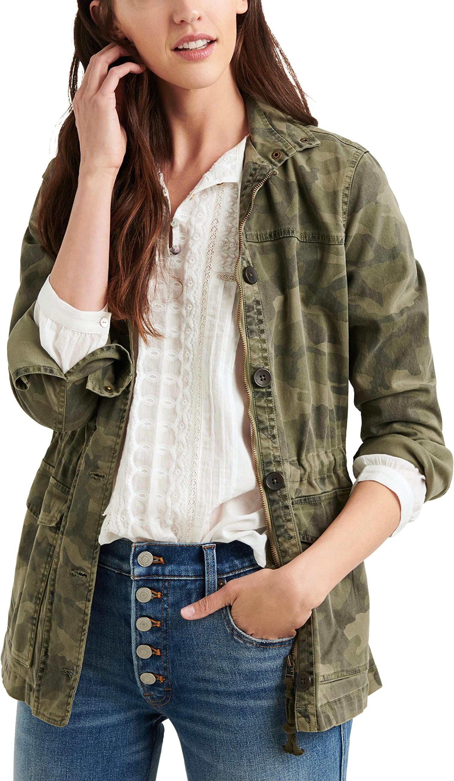Women's Long Sleeve Button Up Two Pocket Utility Jacket