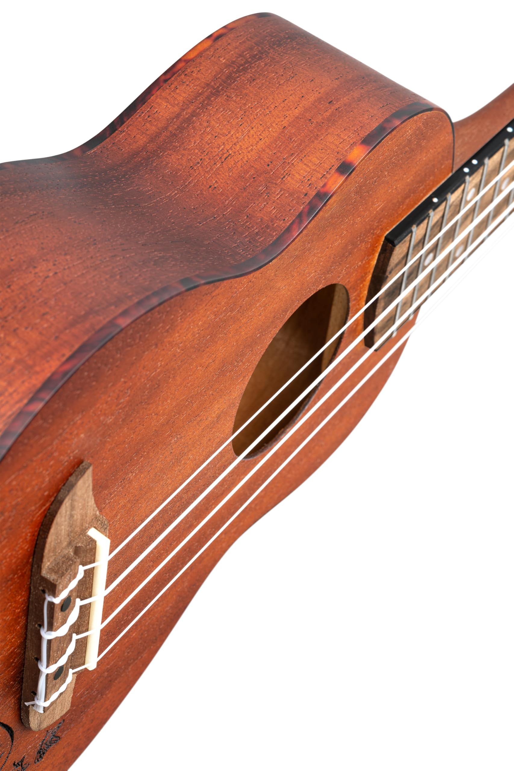 Ortega Soprano Ukulele - Bonfire Series - grabado con láser, RU5 mm-SO, marrón