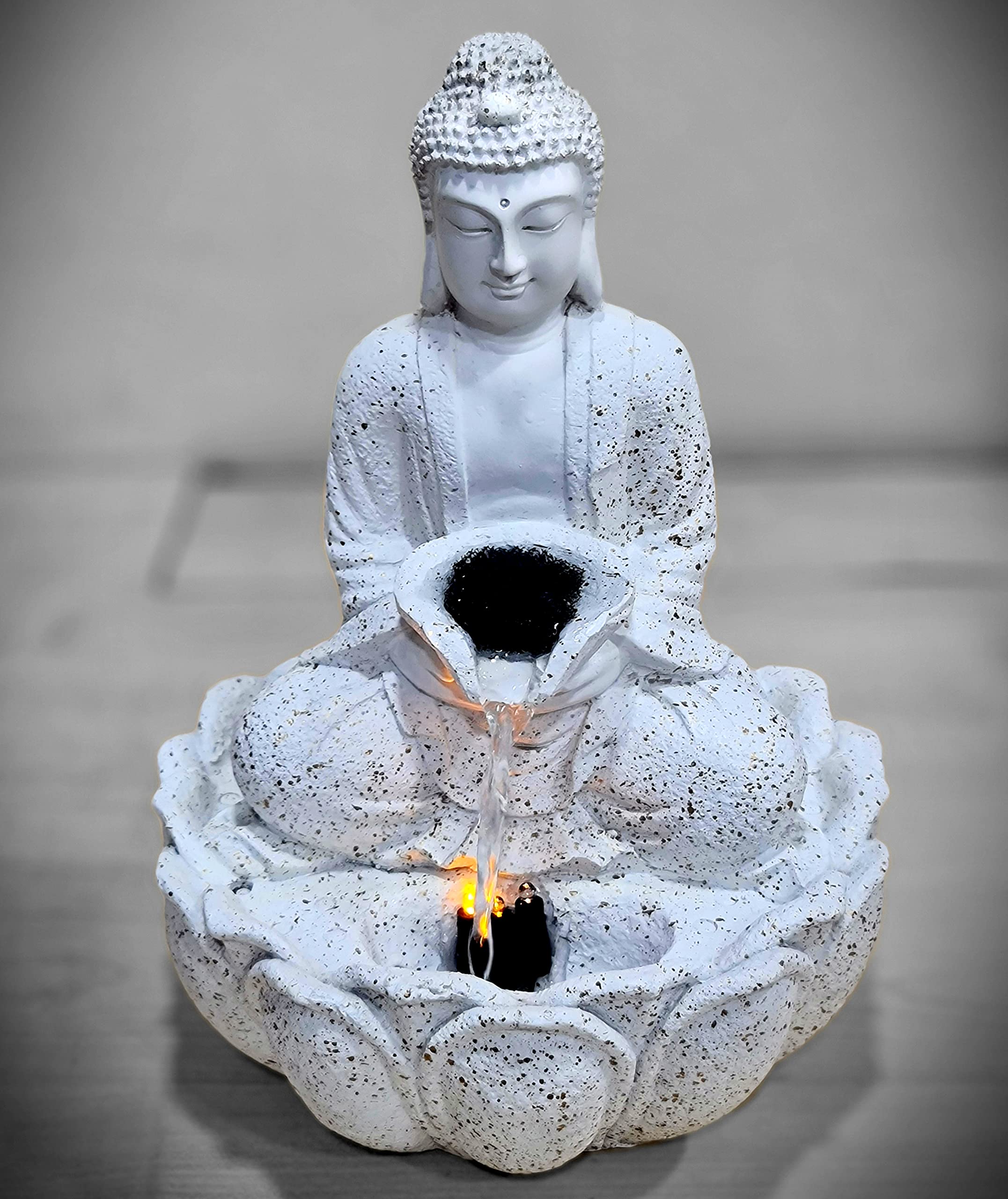 eSplanade Resin Buddha Table Top Indoor Outdoor Water Fall Fountain - 13 inches | Home Decor (White) - Image 4 thumbnail