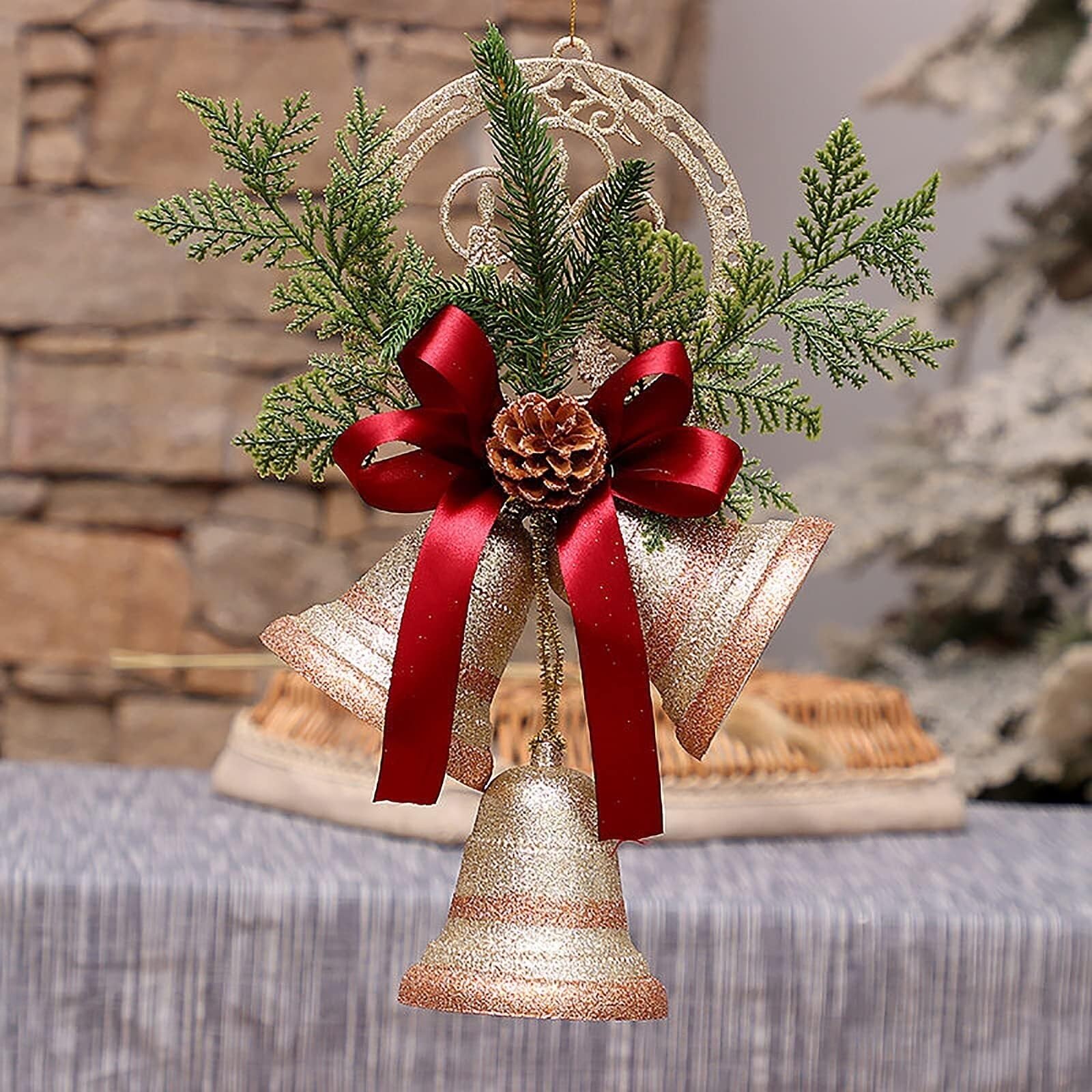 Campanelle Natale 2 Pezzi Ornamenti for Campane di Natale Decorazioni Natalizie Rustiche da Appendere for Albero con Pino Decorazioni(Rot)