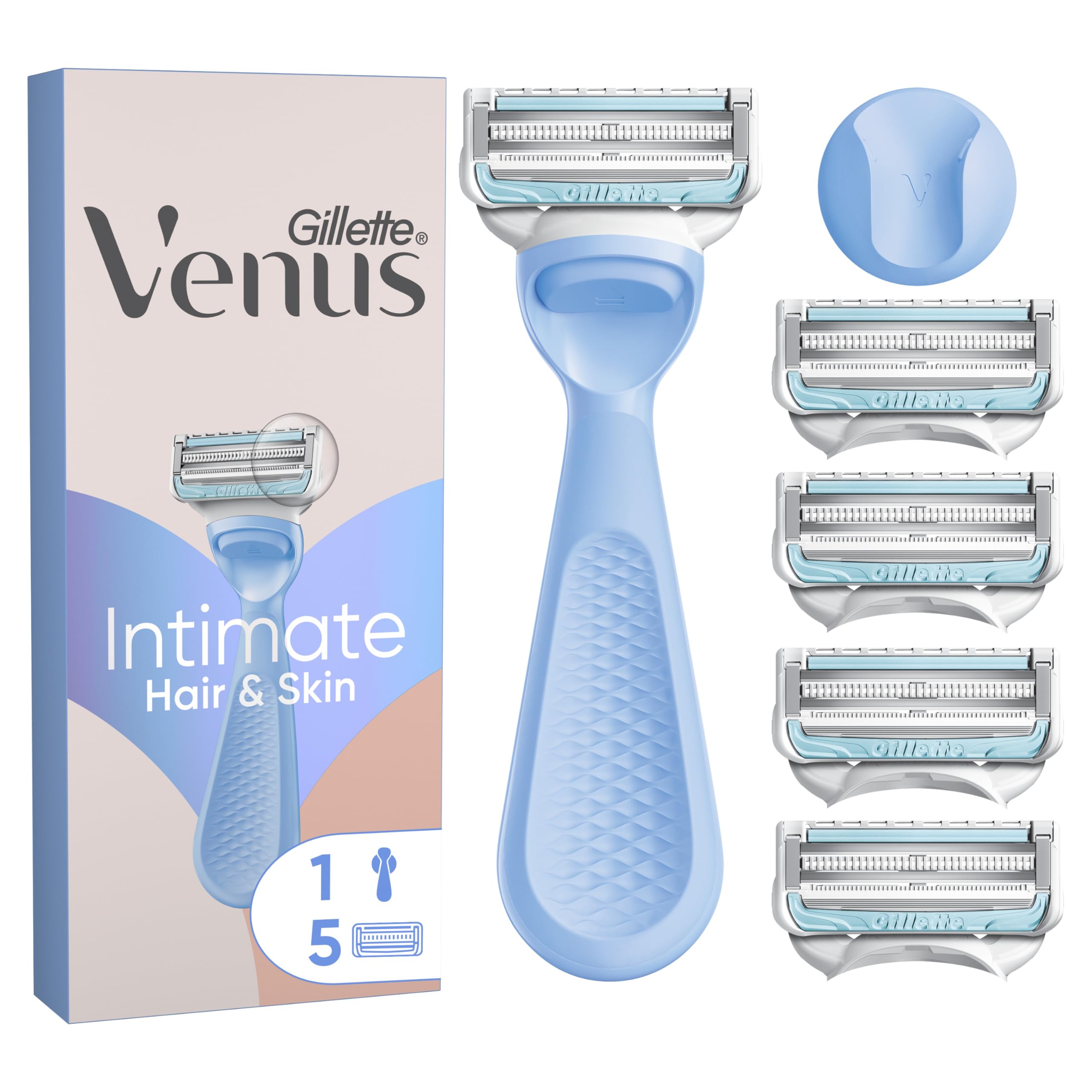 Gillette Venus Women's Razor for Pubic Hair & Skin Protection - Razor with 4 Blade Refills, with Ergonomic Handle for Sensitive Skin
