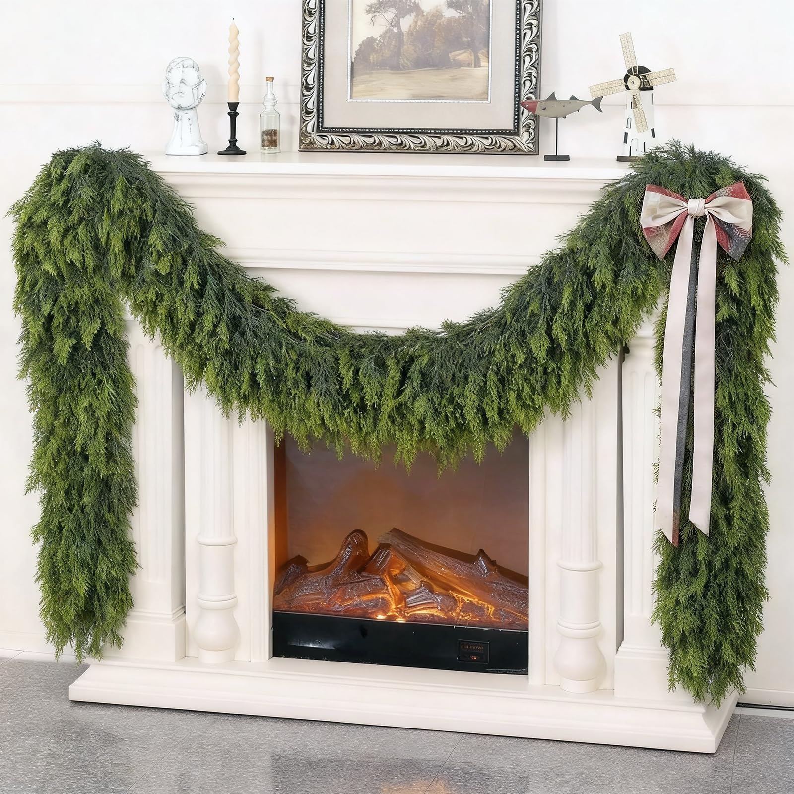 6 guirlandes de 66 cm en forme de larme de feuillage artificiel, aiguilles de pin de Noël vertes, guirlandes de faux pins, décoration de cheminée - Gamm vert