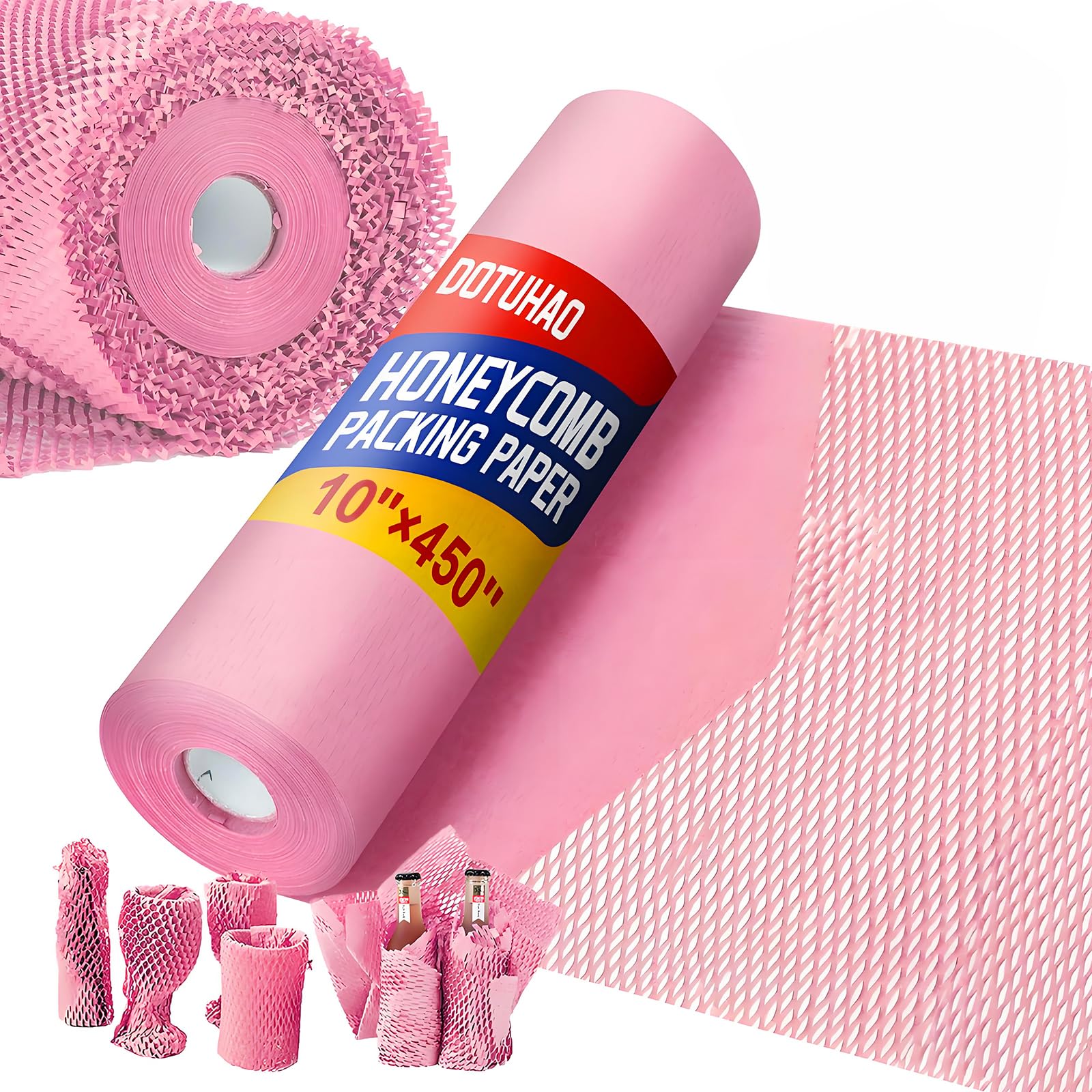 Wabenverpackungspapier, Rosa, 25,4 x 114,7 cm, Verpackung für Umzug, Versandverpackung, recycelbares Umzugszubehör mit zerbrechlichen Aufkleber-Etiketten und Bindfaden, Rosa, 25,4 x 114,7 cm