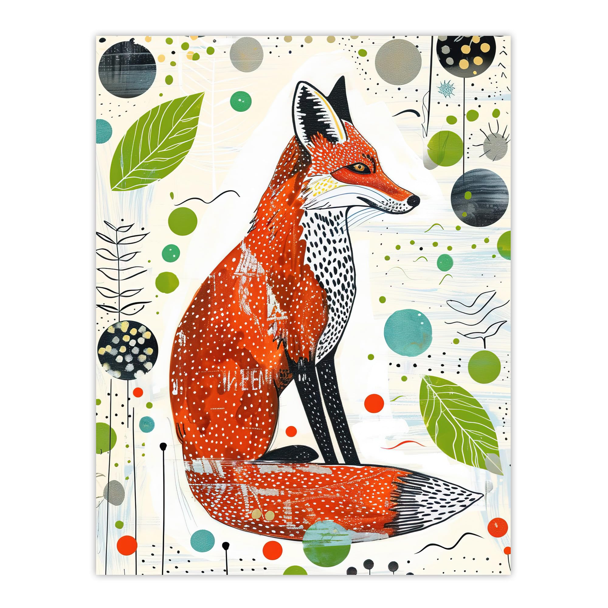 Artery8 Fox Folk Art Simple Bright Abstract Design Kids Bedroom Extra Large XL Wall Art Poster Print
