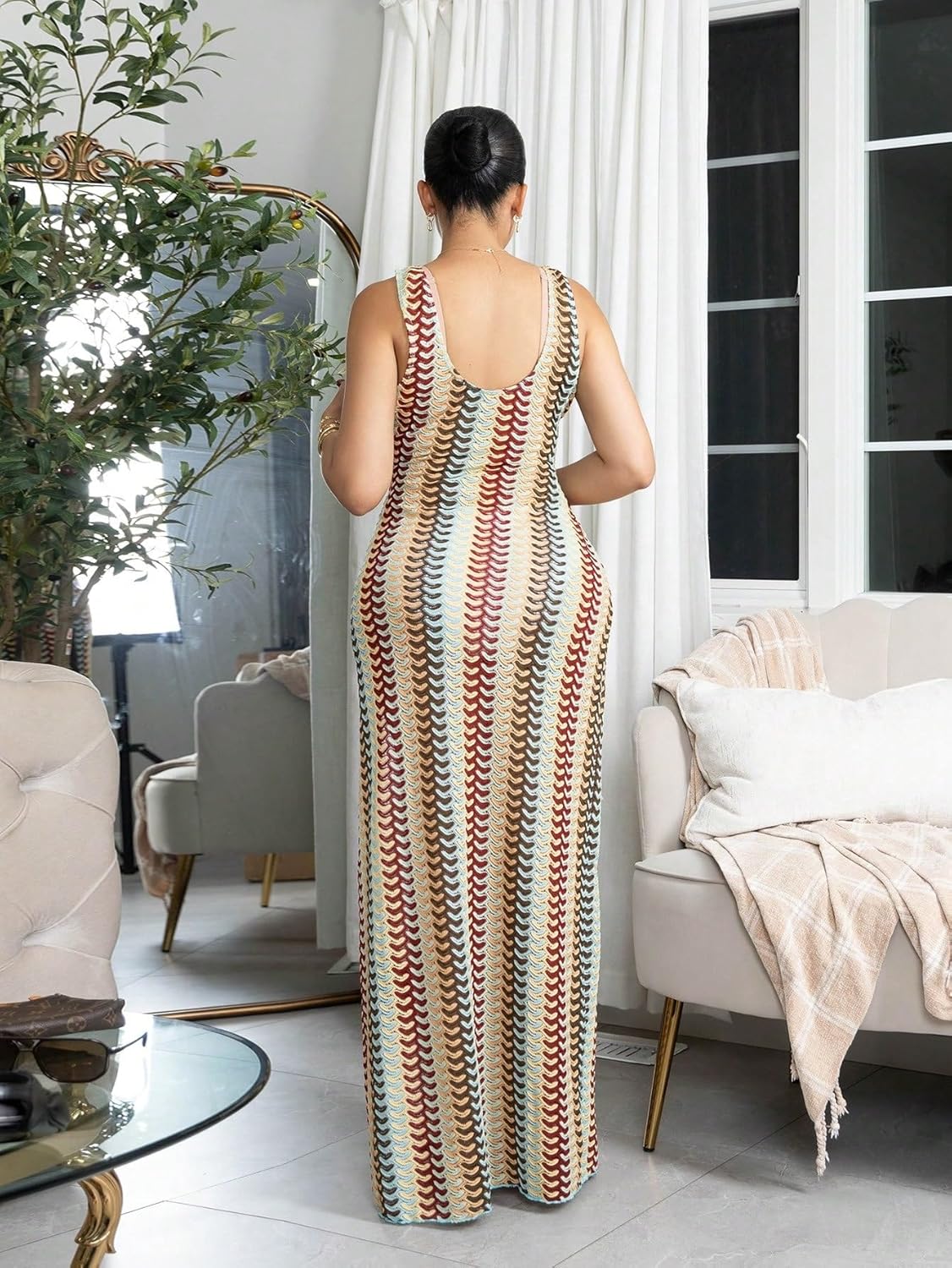 Women's Stripe Side Slit Elegant Sexy Cover-Up cover ups for swimwear