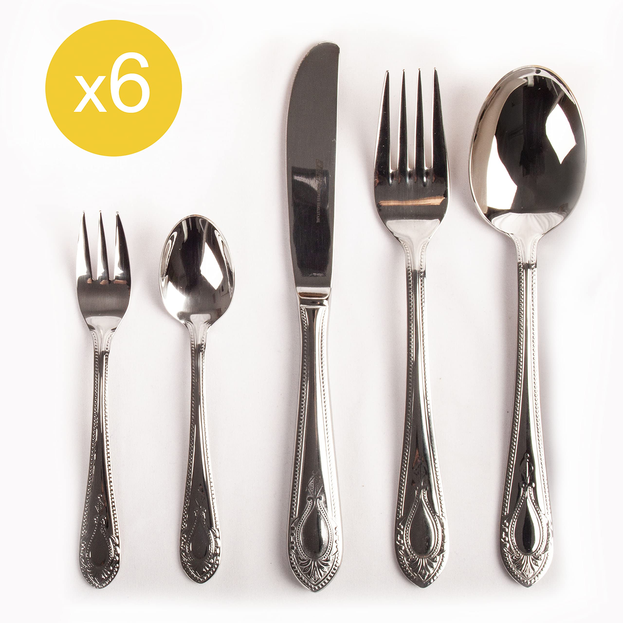CRC Cubertería de Mesa 30 Piezas Toscana 1285 - Acero Inoxidable 18/10 - Cuchara, Cuchillo, Tenedor, Cucharilla, Tenedor Postre