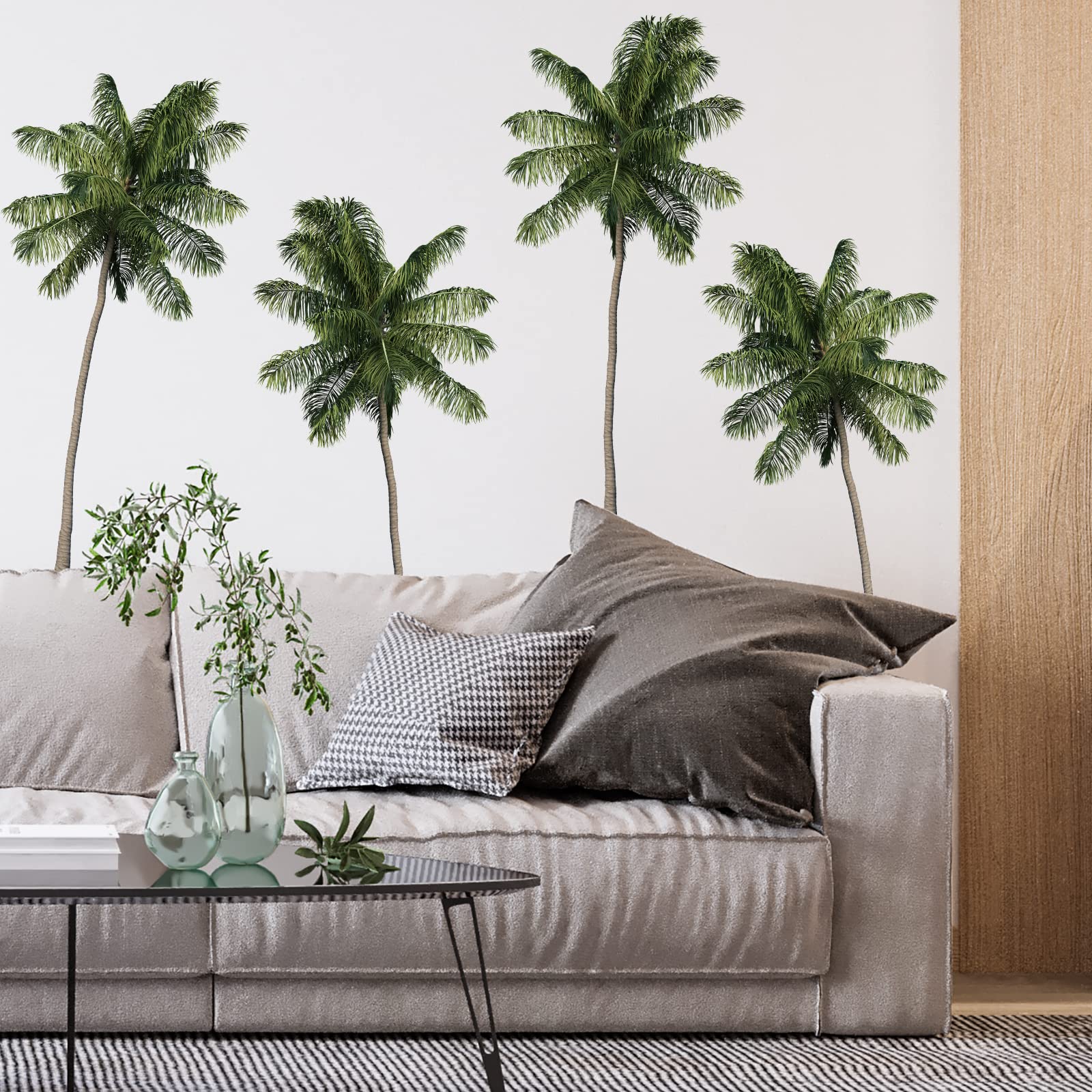 Tropical Plants Green Leaves Wall Decals Palm Tree Plant Wall Stickers Removable Art Murals for Living Room, TV Background, Bedroom, Office, Nursery Decor