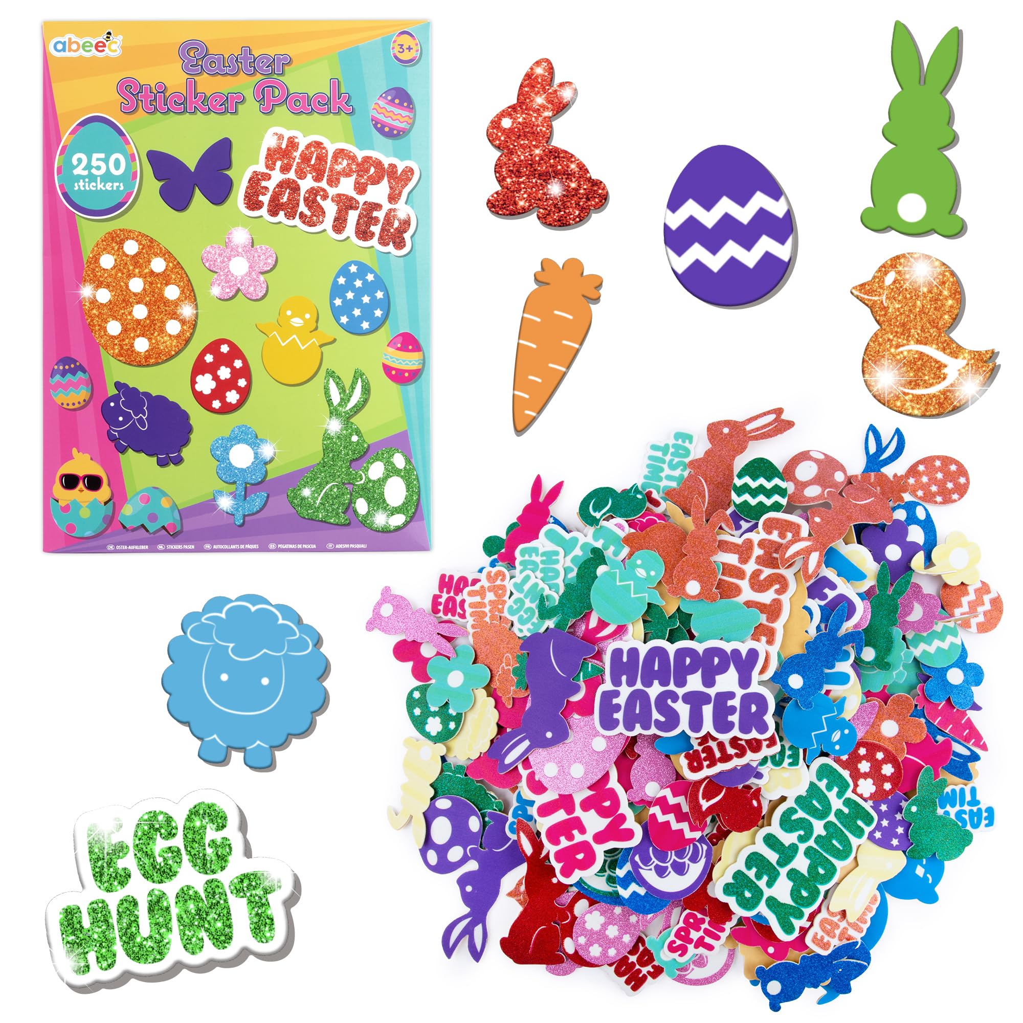 abeec Easter Stickers Pack | 250 Easter-Themed Stickers | Kids Craft Supplies | DIY Easter Card Making | Easter Bonnet Decorations | Cute Foam Stickers for Scrapbooking & Arts and Crafts Projects