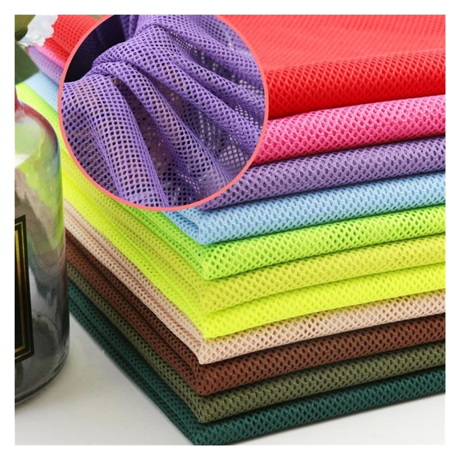 Tela de malla de baja elasticidad de 155 x 45 cm, tela de punto transpirable para coser mosquiteros, cortinas, camisetas, ropa deportiva y manualidades (16,155 x 500 cm)