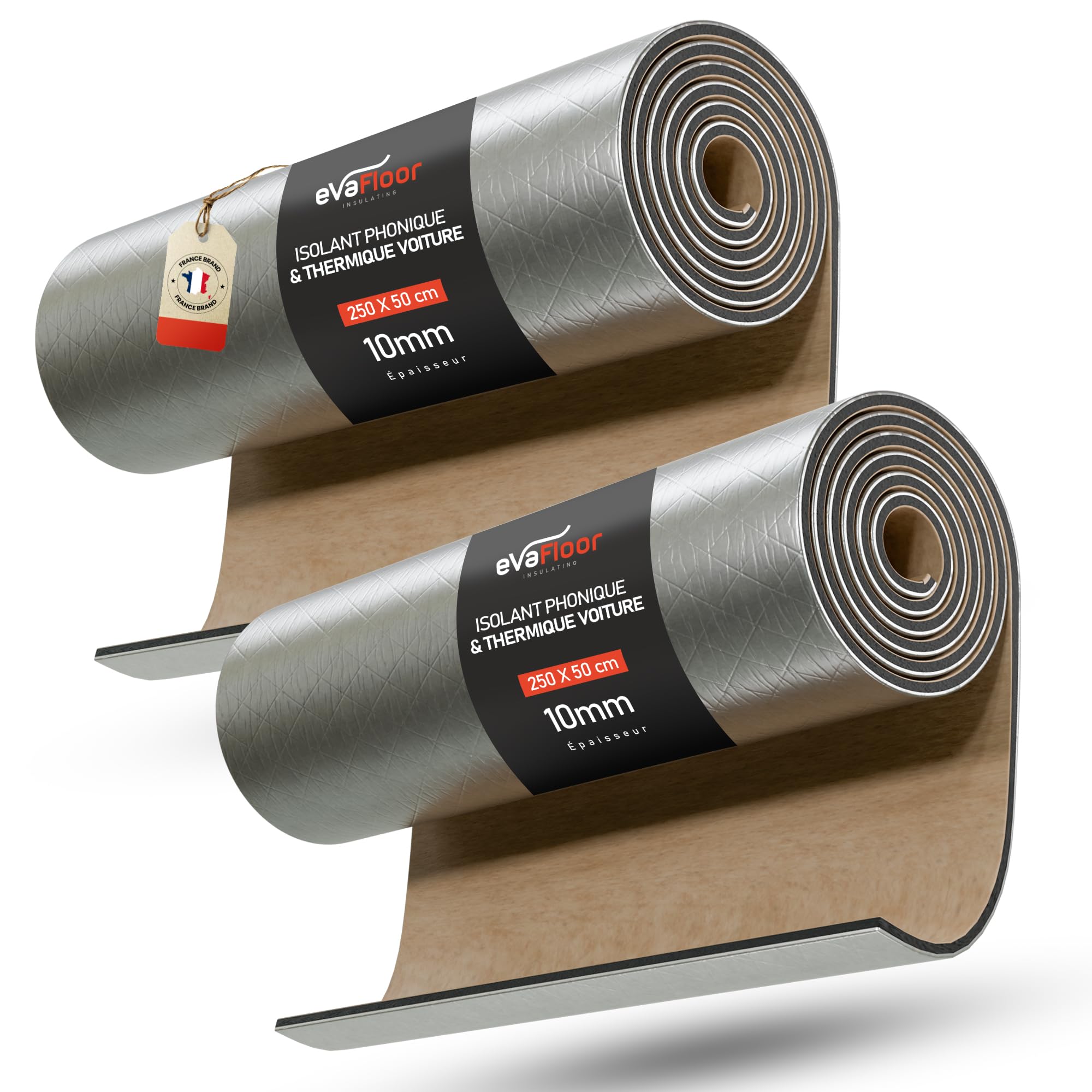 Isolation Phonique Voiture Autocollant 250 x 50 cm - Épaisseur 10 mm | Isolant Thermique Voiture | Parfait pour Voitures, Vans et Campers | Température Maximale 110 °C / Minimale -50 °C