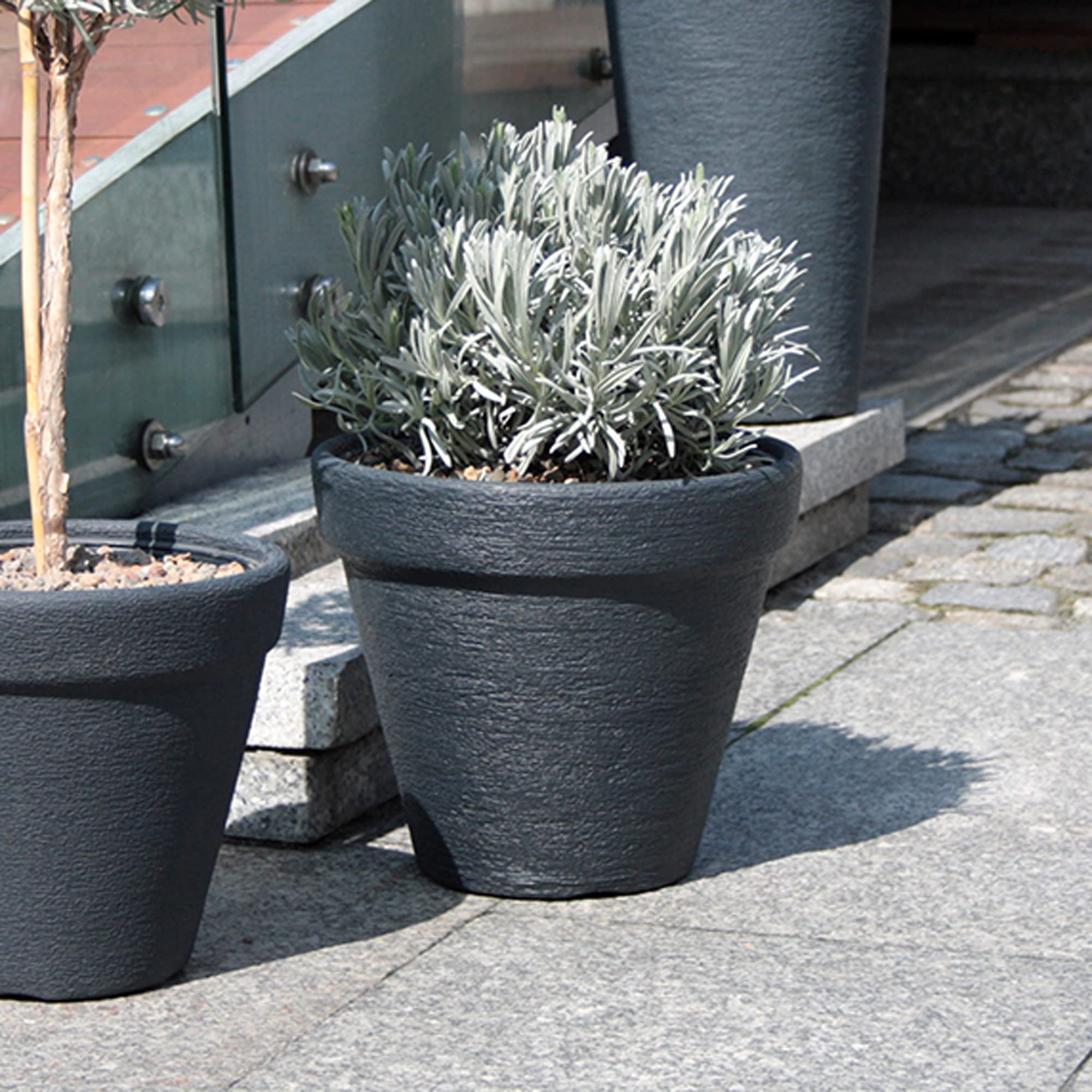Urbnliving Anthracite Classic Round Plastic Plant Pot Garden Indoor Flower Grow Planter Decoration (, 400Mm)