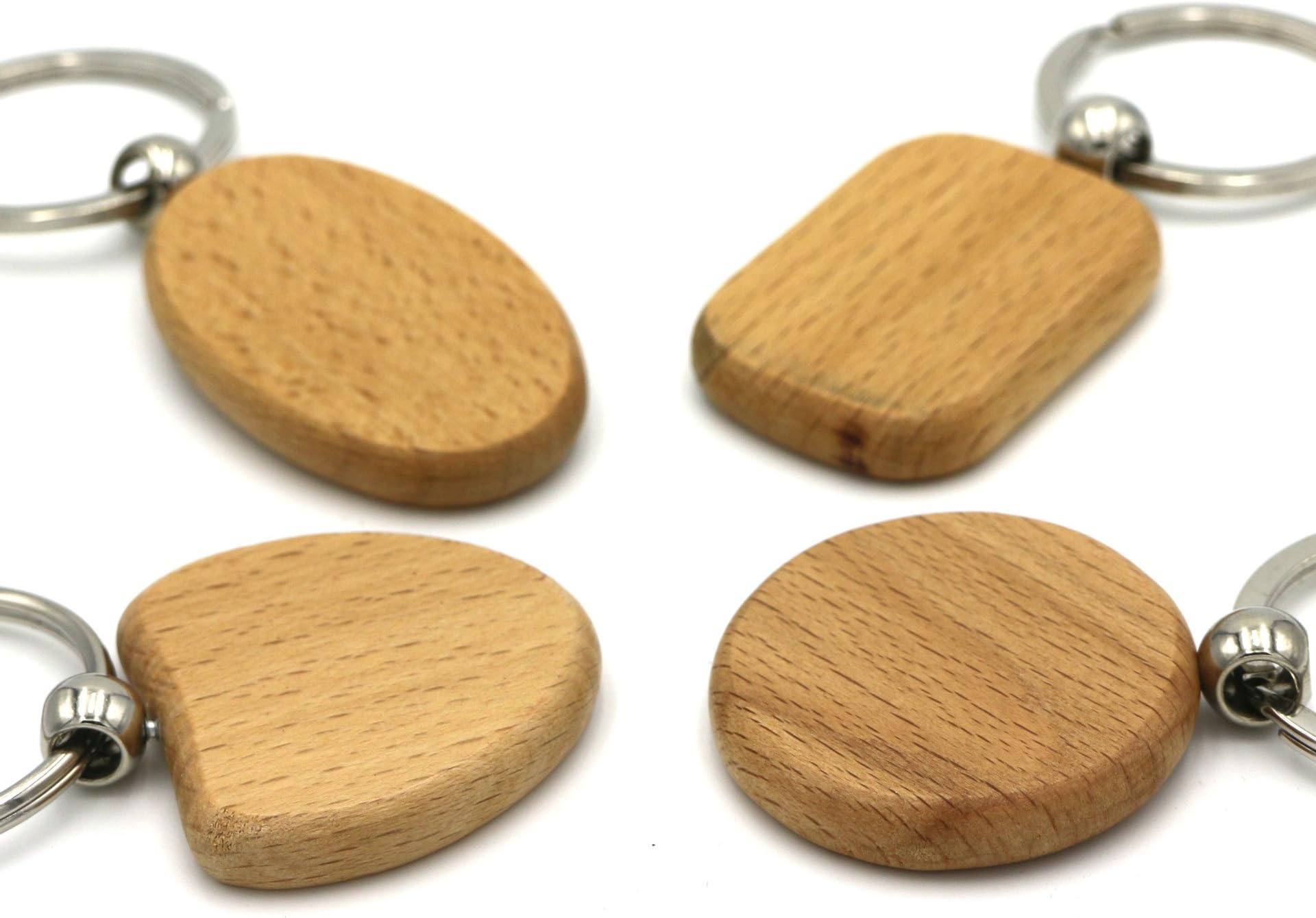 Kimter DIY Blank Wooden Key Chain Personalized EDC Wood Keychains Best Gift Mix 4 Shape Pack of 10pcs