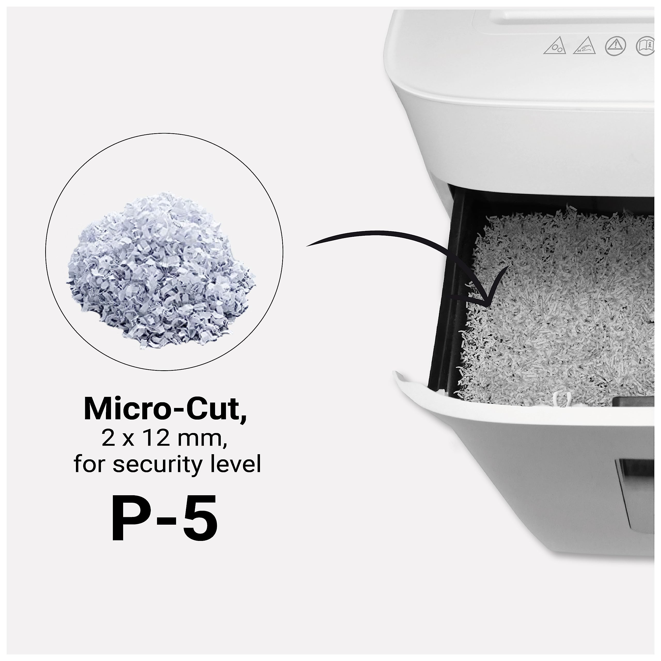 DESQ® Distruggidocumenti livello di sicurezza P5 – Microcut (2500 particelle/A4), 2 x 12 mm, 20 litri, 10 min. Non stop, 8 fogli, 4 rotelle, ufficio/casa, design olandese, 20075