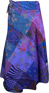 Wrap Around Skirts Cotton Purple Patchwork Boho Beach Skirt One Size