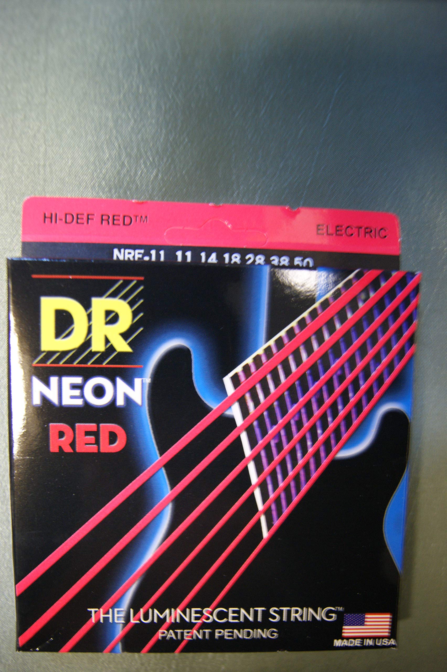 DR HiDef Red Neon Medium 011 / 014 / 018 / 028 / 038 050 inch string set for Electric guitar / fluorescent (Glow in the Dark).
