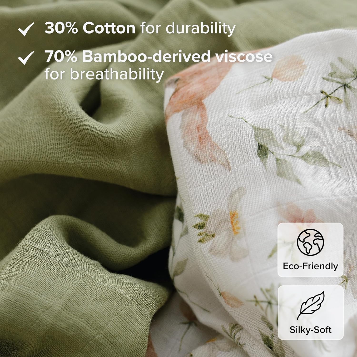 Muslin Swaddle Blankets for Newborns, Green & Forest 2-Pack – Soft Viscose derived from Bamboo & Cotton Baby Blankets, 47x43, Breathable Receiving Blankets, Gender-Neutral Baby Swaddle