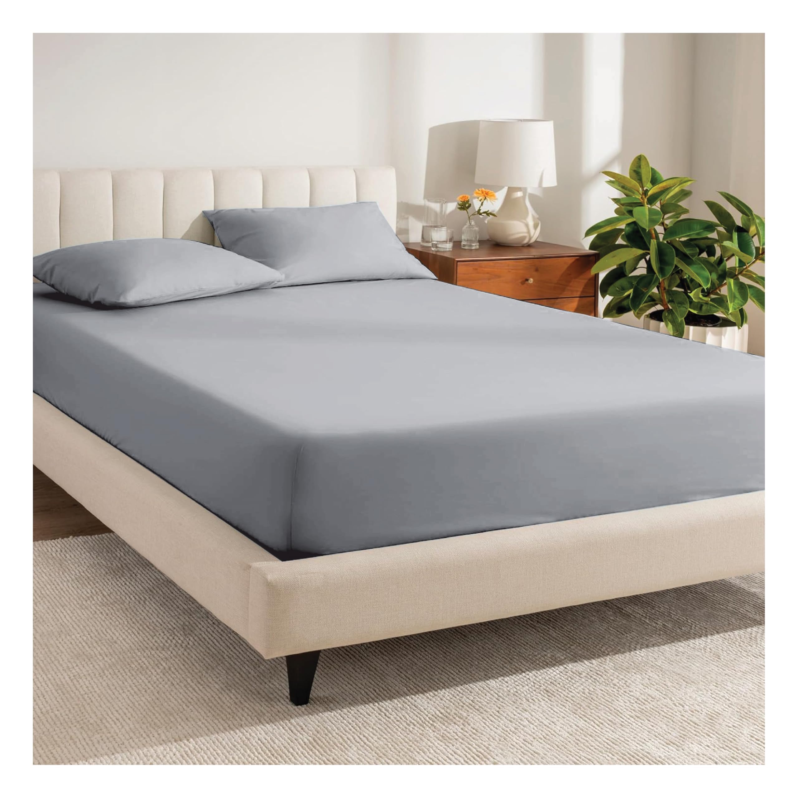Ruby Deals Egyptian Cotton King Size Grey Fitted Sheet 30cm Deep Pocket