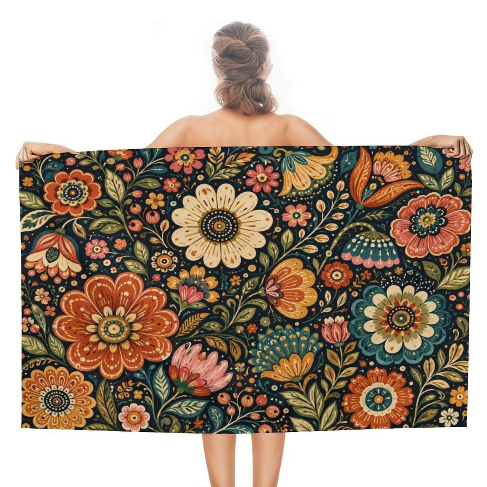 Anceky Floral Oversized Beach Towel Quick Dry Sand Free Microfiber Travel Towel Lightweight Multi Purpose Beach Blanket Pool Gym Bath Towel 51x31 in