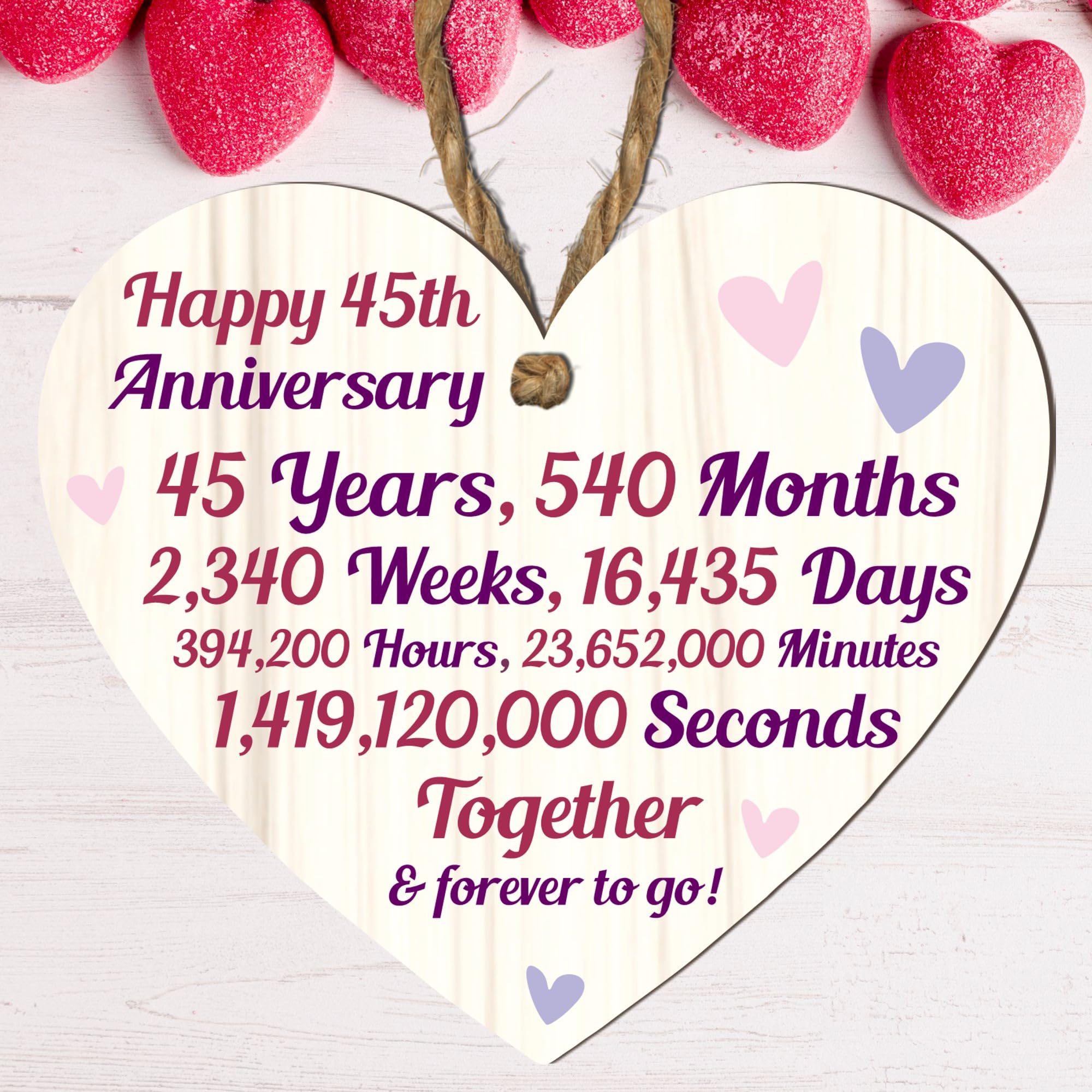 45th Anniversary Wooden Heart Plaque – Personalised Keepsake Gift for Grandparents, Parents, Him or Her – Rustic Charm, 10cm x 9cm (45th Anniversary, Large: 23 cm (H) × 20 cm (W)) — image 1
