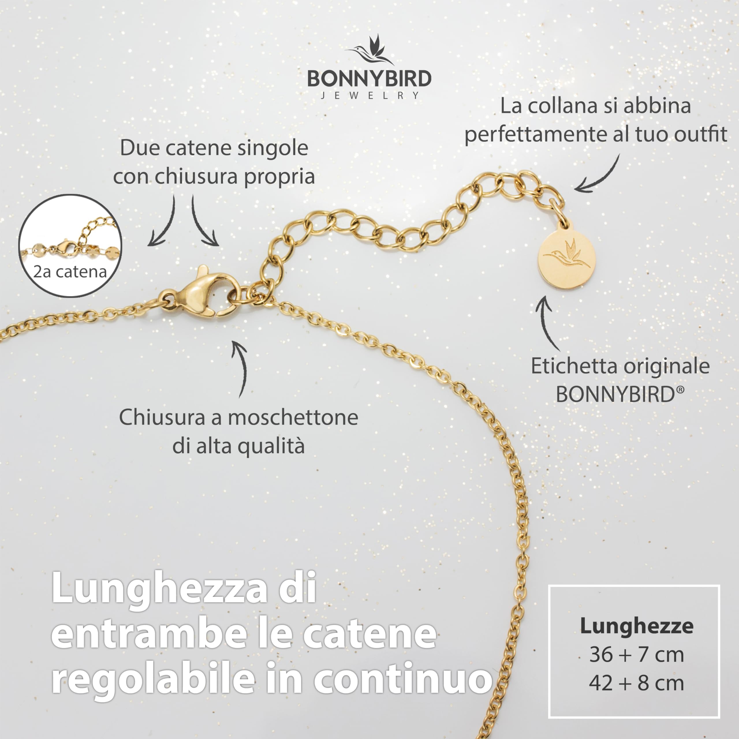 BONNYBIRD Collane Estive Donna Acciaio Inossidabile in Argento, Oro e Oro Rosa - 100% Impermeabile e Rispettoso Della Pelle (Senza Nichel)
