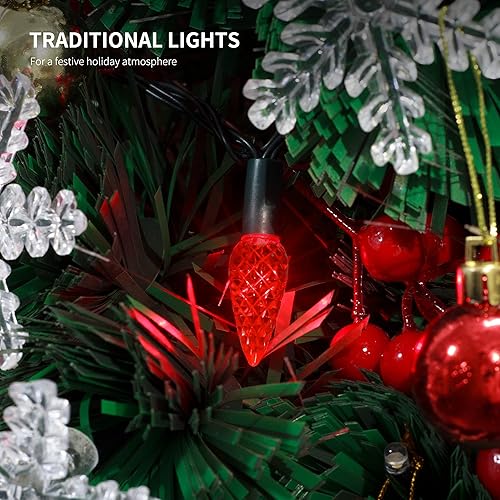 Miniatura 5 de WATERGLIDE Luces de Navidad C6, 33 pies, 100 luces LED facetadas, luces de hadas de alambre verde con adaptador seguro de 29 V, 8 modos de