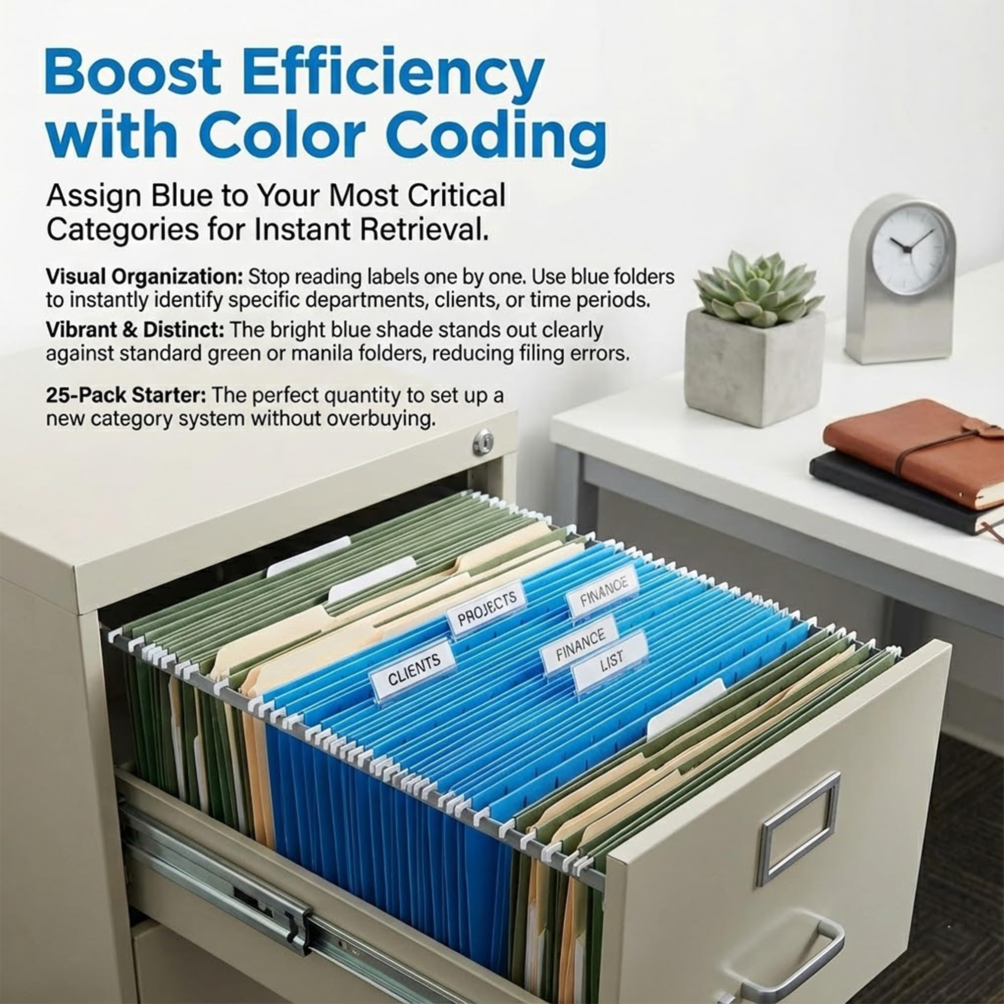 Beramon 6 Pack Extra Capacity Hanging File Folders Letter Size Reinforced Hanging - View #2