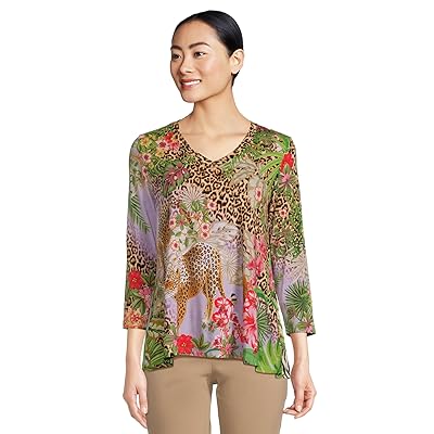 Johnny Was The Janie Favorite 3/4 Sleeve V neck Swing T Shirts Women