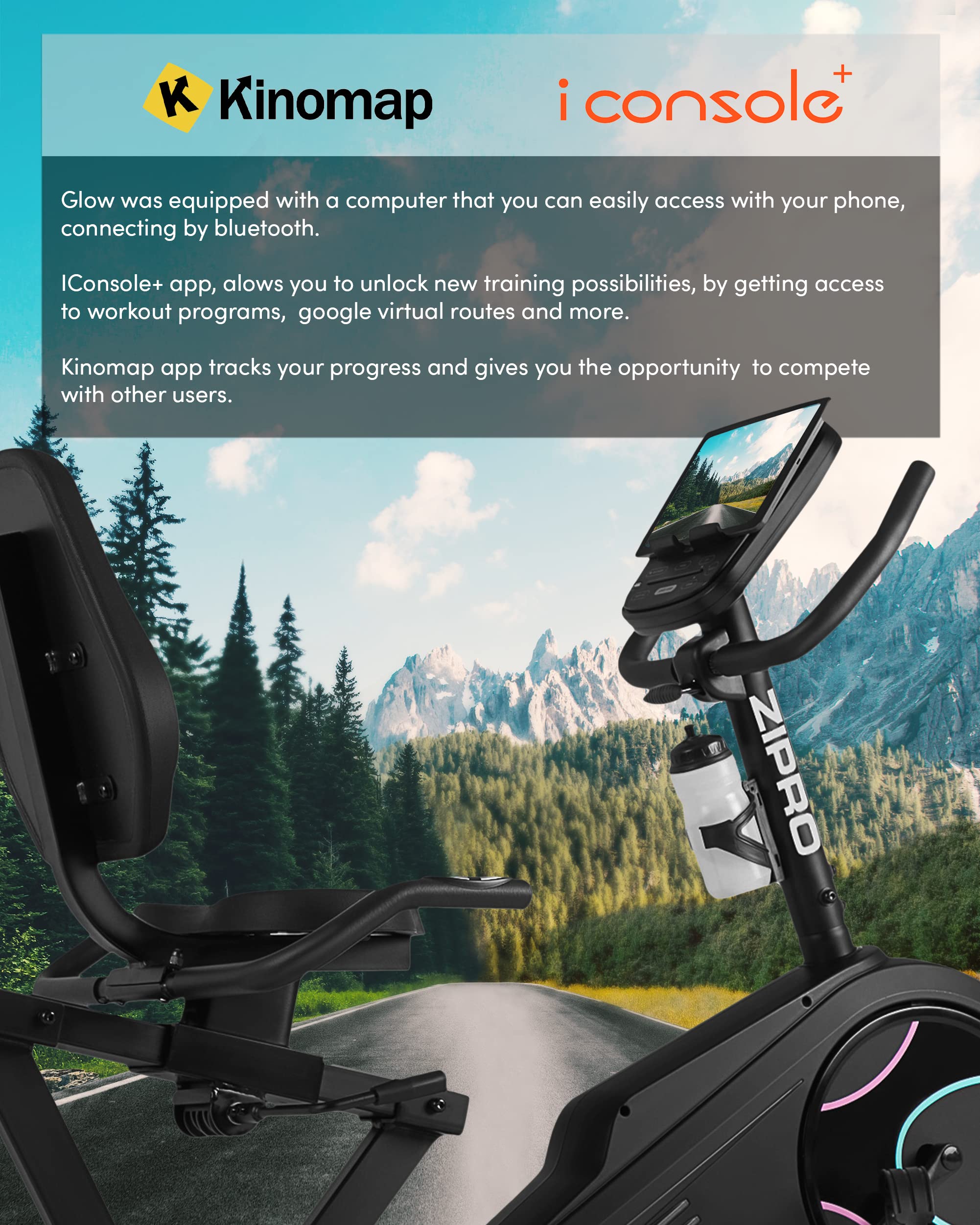 Zipro Bicicleta de entrenamiento en casa Iconsole+ Glow, Bicicletas estáticas, Bicicleta magnética de entrenamiento, Bicicleta ergométrica 150kg, Bicicleta de interior, Bicicleta de entrenamiento