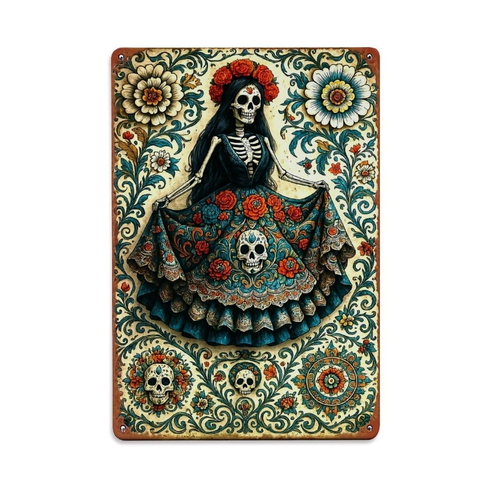 Jdyaojiesheng Vintage Day Of The Dead Art Tin Sign Retro Metal Wall Decor Metal Poster, Home Bar Garage Farmhouse Cafe Wall Art Decoration 8X12inches