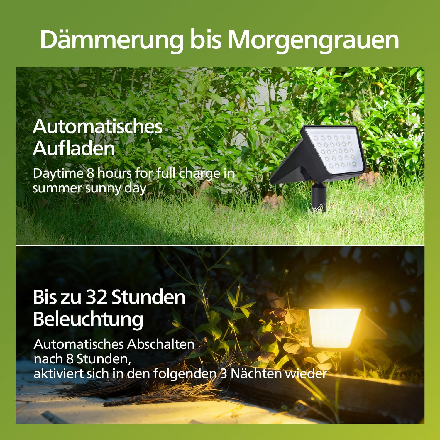 Philips 4 Stück Solarstrahler für Außen Garten, 28 LEDs 3000K Warmweiß Solarbetriebene Landschaftsbeleuchtung, Wasserdicht Wegeleuchten, Dusk to Dawn – für Garten, Hof, Rasen, Gehweg