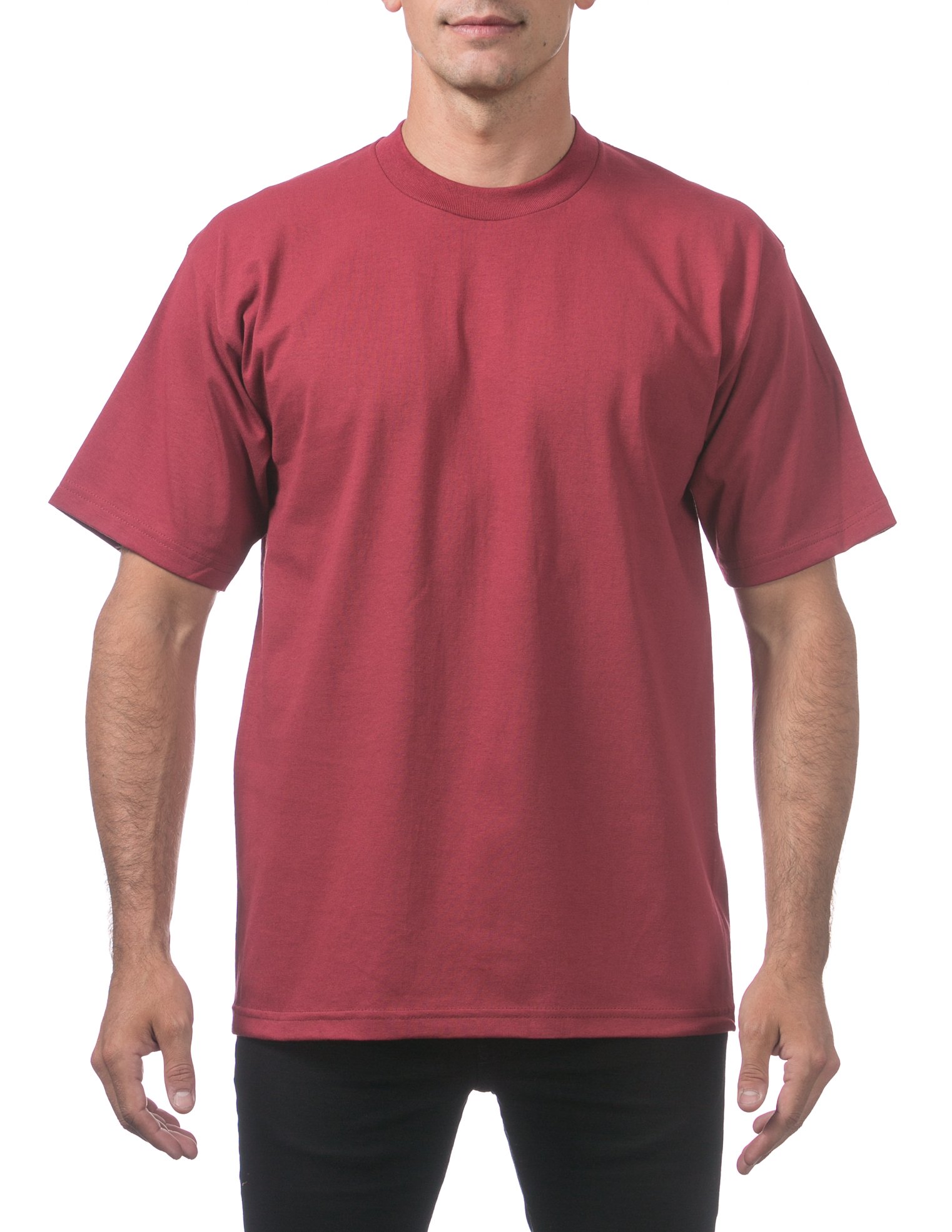 Pro Club Men's Heavyweight Cotton Short Sleeve Crew Neck T-Shirt, Burgundy, Large