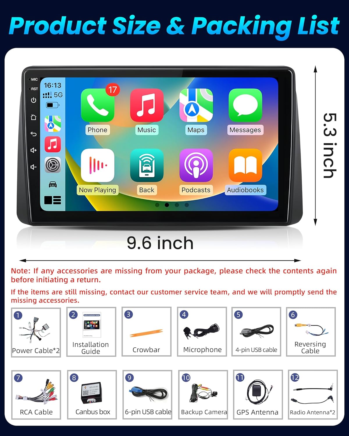 [4Core+64GB] Car Radio Stereo for Dodge Grand Caravan 2011-2020 Chrysler Town & Country 2011-2016 Grand Voyager 2011-2015, 9" HD Touch Screen with Wireless CarPlay/Android Auto BT5.0 GPS SWC WiFi