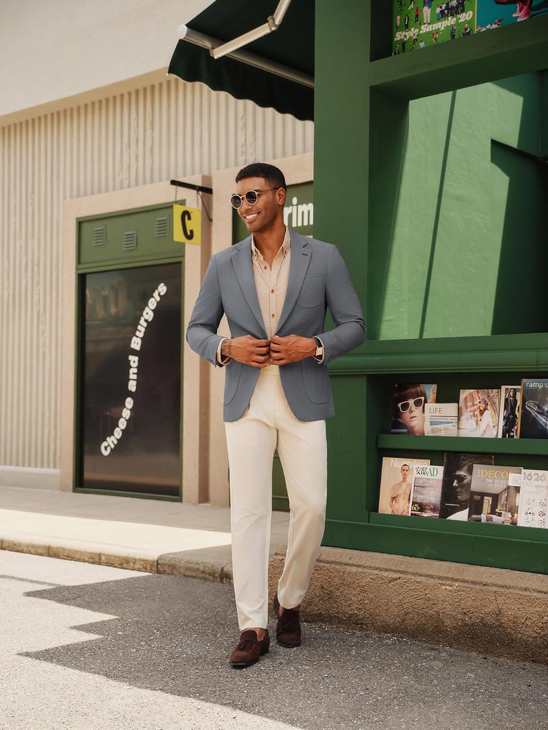 PJ PAUL JONES Mens Blazer Casual Two Button Sport Coats Notched Lapel Solid Suit Jackets - Image 3