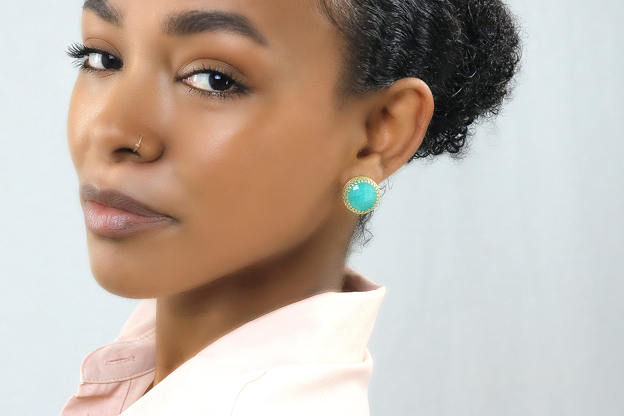 Poste de Pendientes para Mujeres - Pendientes de Amazonita en Oro de 14k - Pendientes para Cualquier Ocasión, Regalos y Uso Diario - con Caja de Regalo