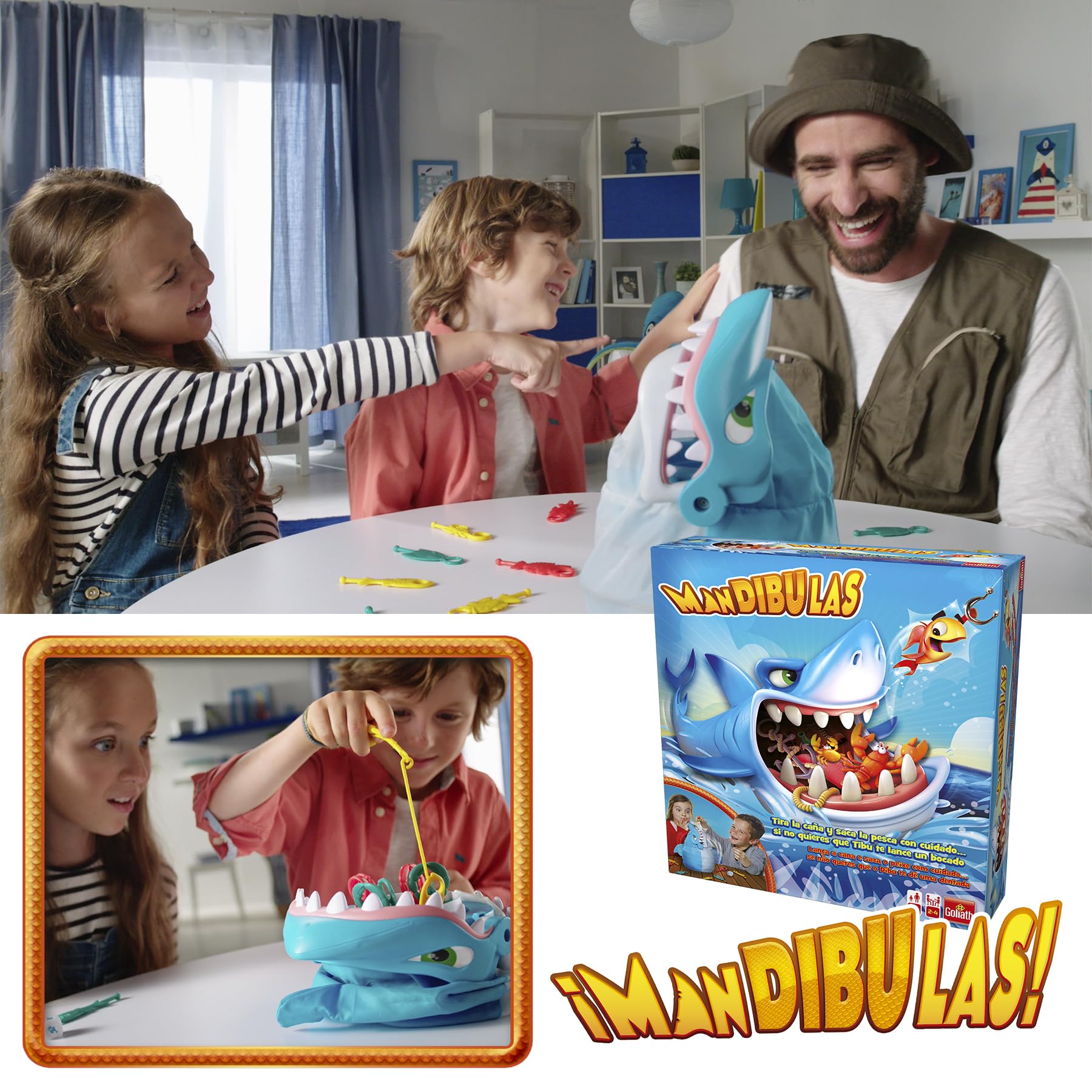 Primer plano de la mandíbula del tiburón 'Tibu' con los animales marinos listos para ser pescados.