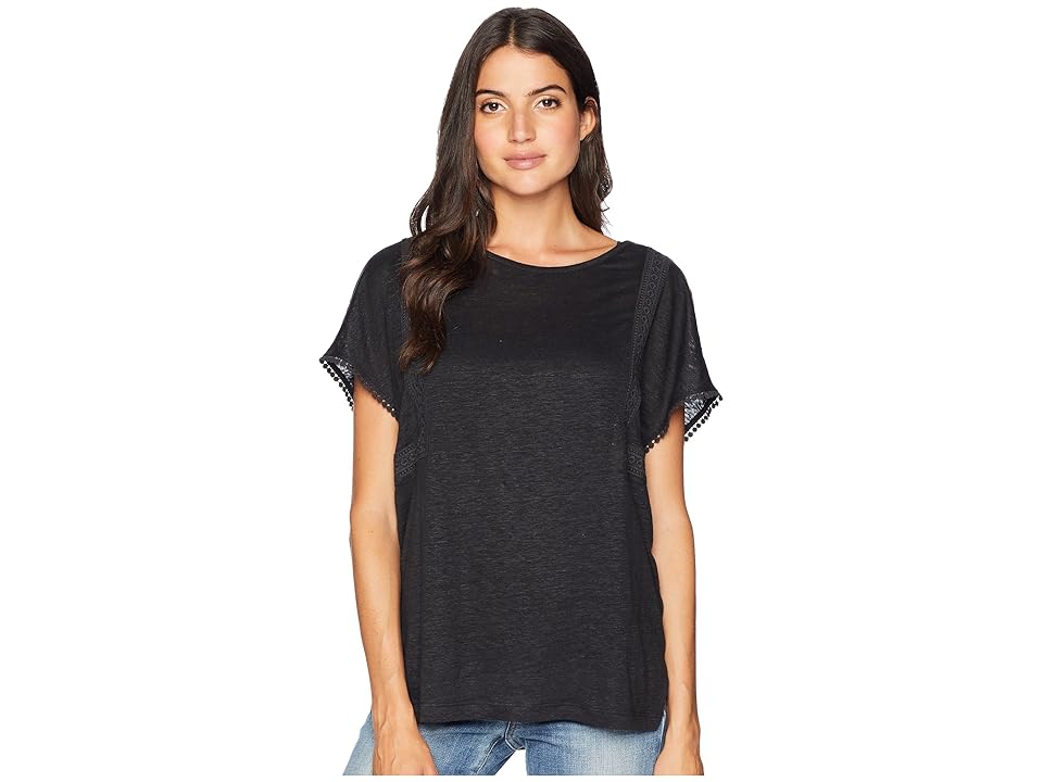 

NYDJ Linen Tee w/ Lace Detail (Black) Women's T Shirt