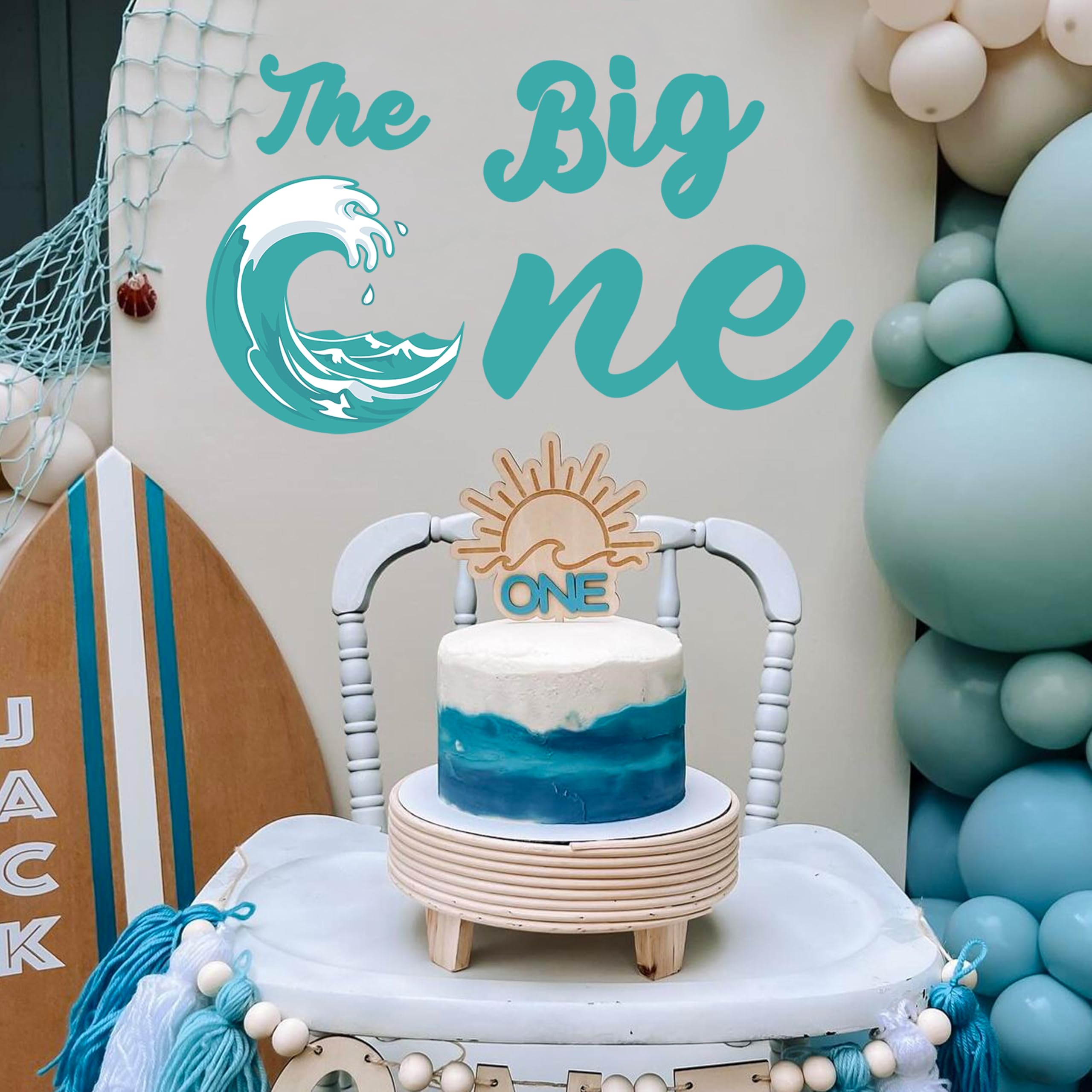 The Big One Birthday Party Decal Sign，Surf Theme First Birthday Backdrop Decals，Beach Theme First Birthday Party Balloon Arch Decor，First Birthday