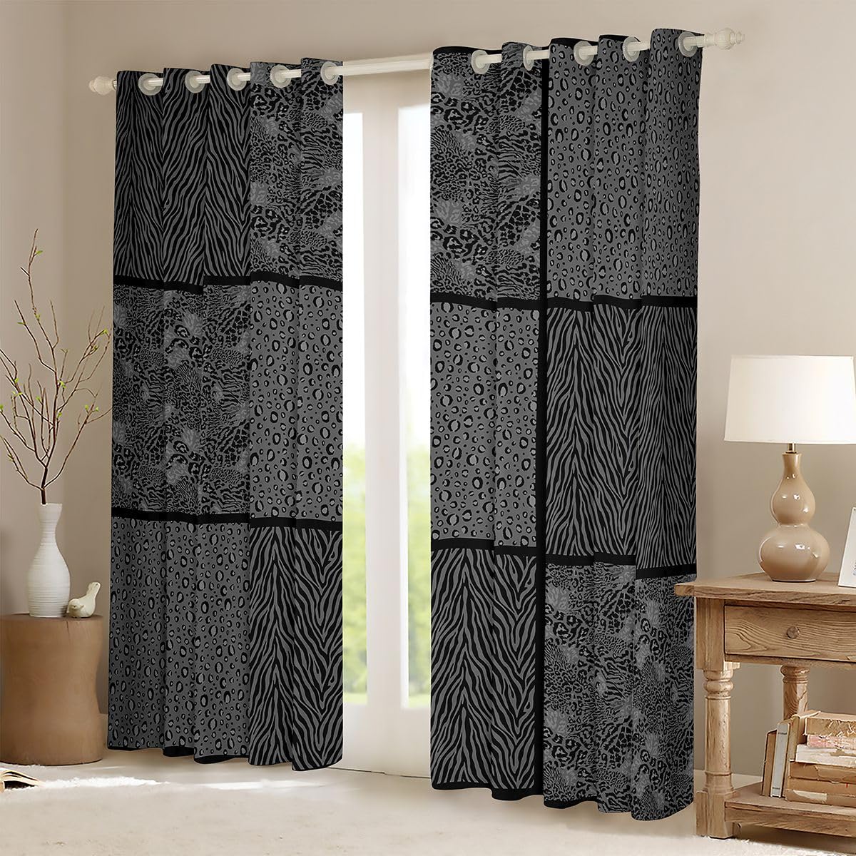 Loussiesd Grey Leopard Zebra trattamenti per finestre, 2 pannelli W46*L54