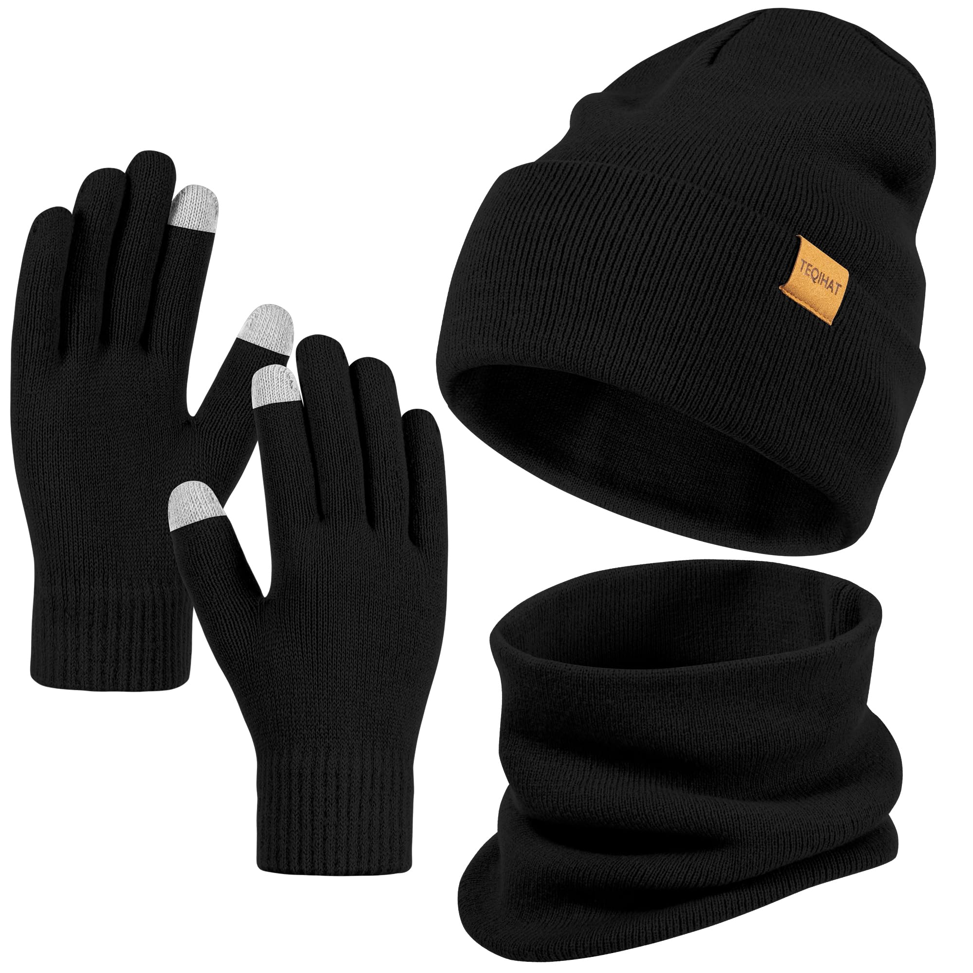 Winter Knit Hat, Scarf, and Gloves Set ，Cuffed Beanie Skull Cap Ski Fashion Set for Men and Women-image-37