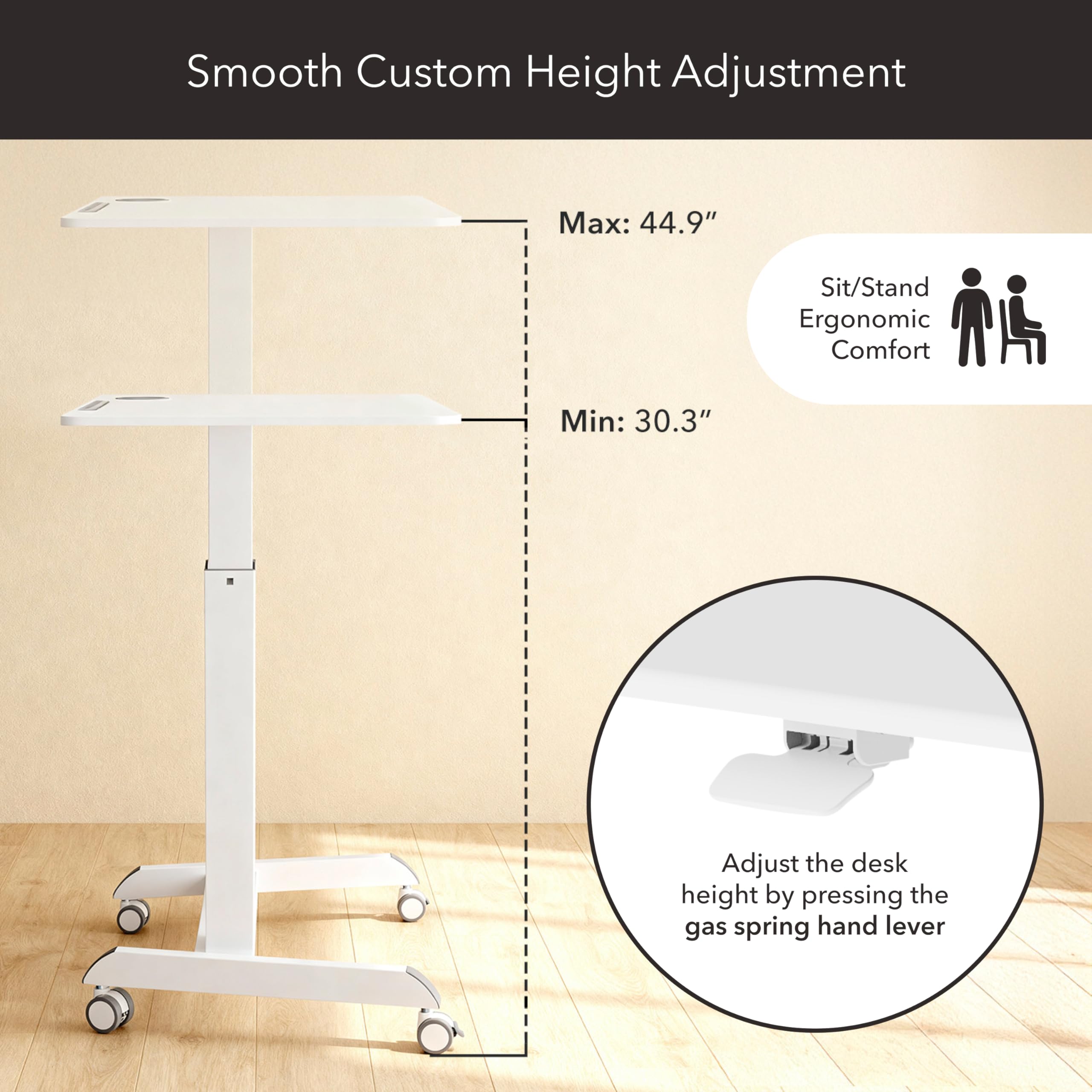 Mount-It Laptop Cart Rolling Desk Adjustable Height with 28 5 x 22 Tabletop Ergonomic Sit-Stand Workstation on Wheels — view 9