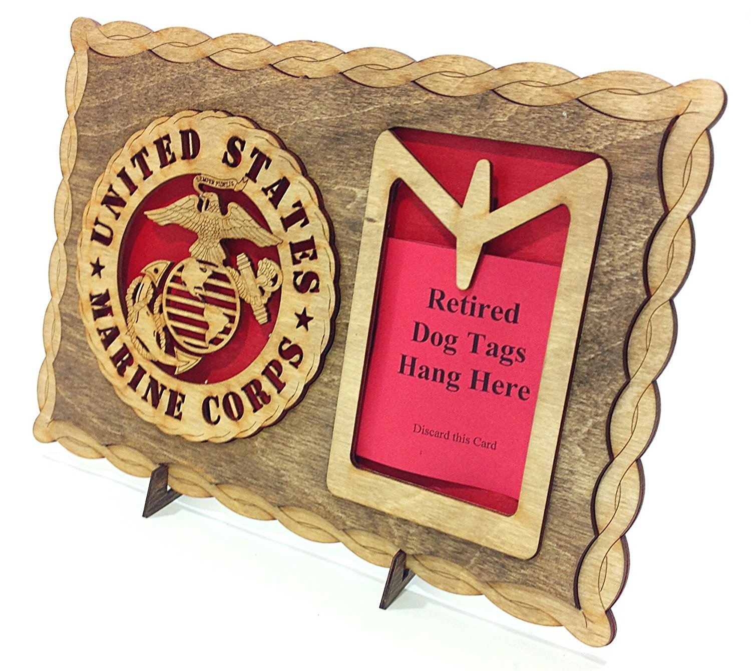 Custom Laser Accents Armed Forces Marines Crafted Three Dimensional Wooden Dog Tag Holder Plaque