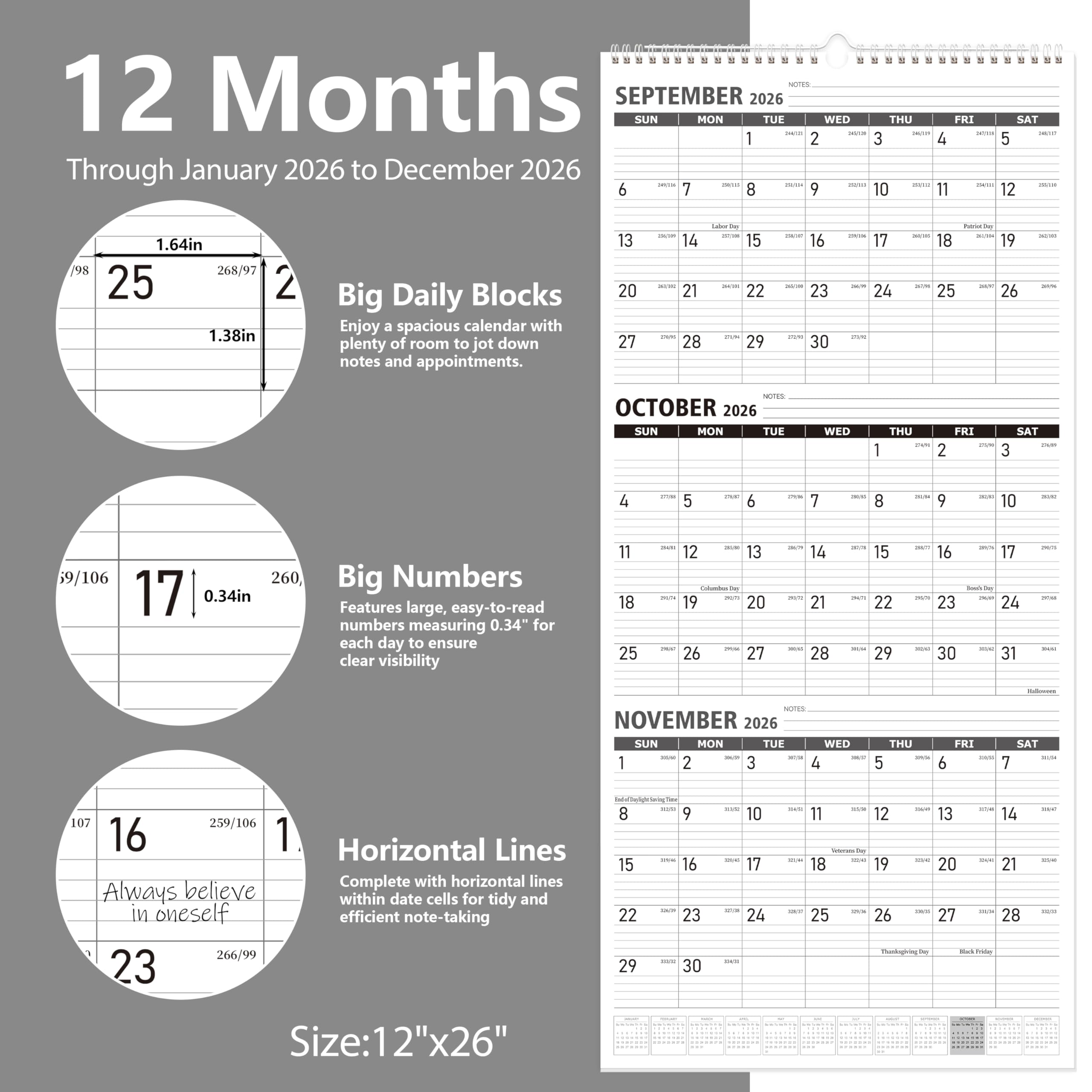 Snapklik.com : GuassLee Wall Calendar 2026, 12 Month Wall Calendar 2026