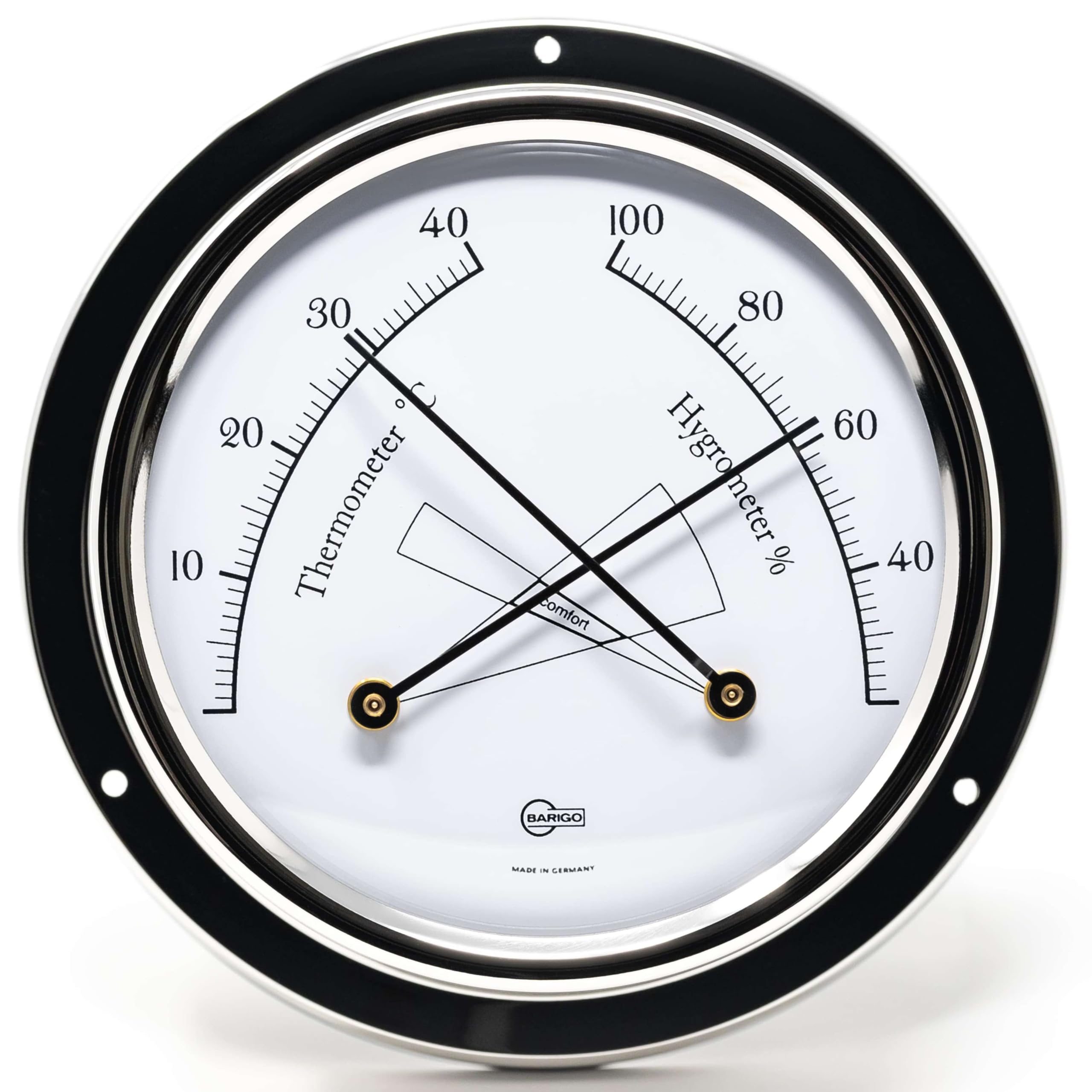 BARIGO 983RFPO TEMPO - Termoigrometro sintetico, 110 x 35 mm, misuratore di precisione con termometro bimetallico, in acciaio inox lucidato